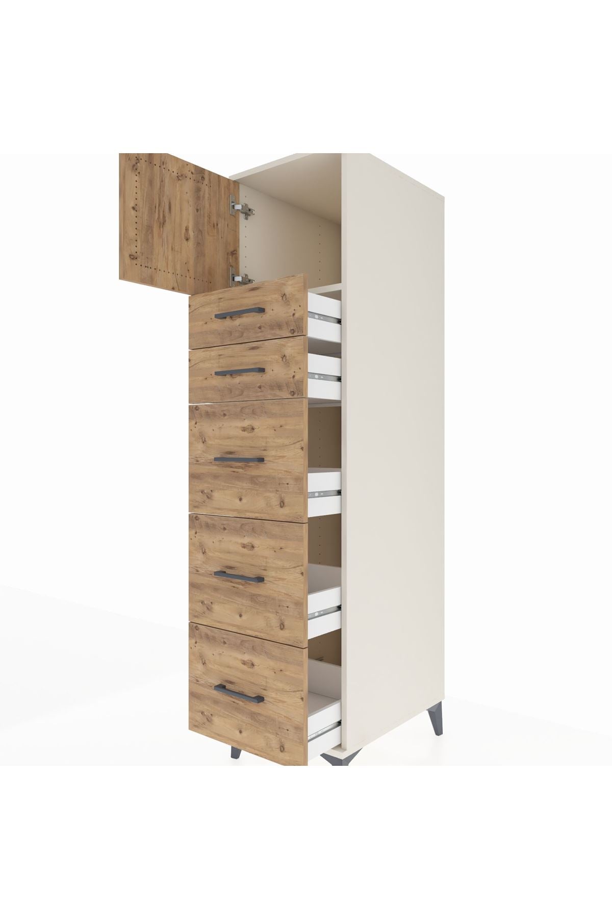 Kronos Dolap Tek Raflı 5 Çekmeceli Tek Kapaklı 44x59x182 Aytaşı-Çam