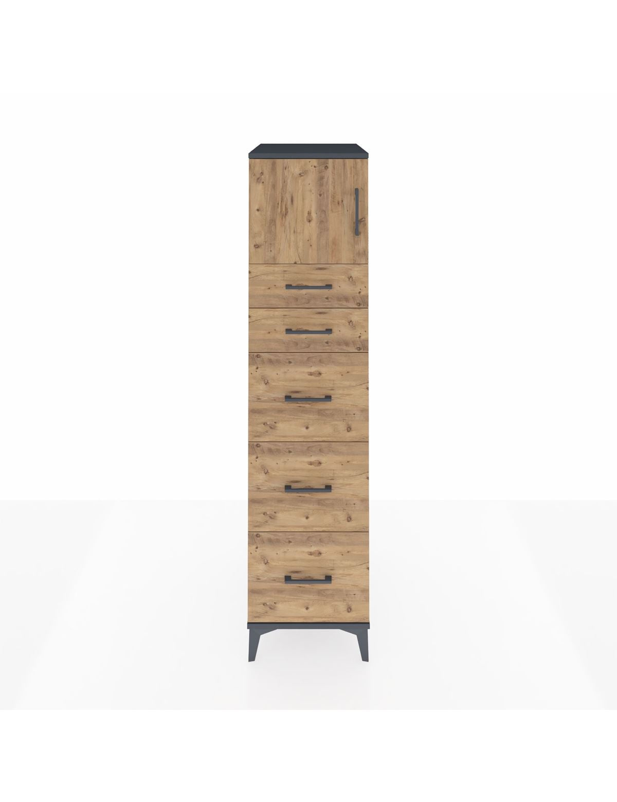 Kronos Dolap Tek Raflı 5 Çekmeceli Tek Kapaklı 44x59x182 Antrasit-Çam