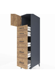 Kronos Dolap Tek Raflı 5 Çekmeceli Tek Kapaklı 44x59x182 Antrasit-Çam