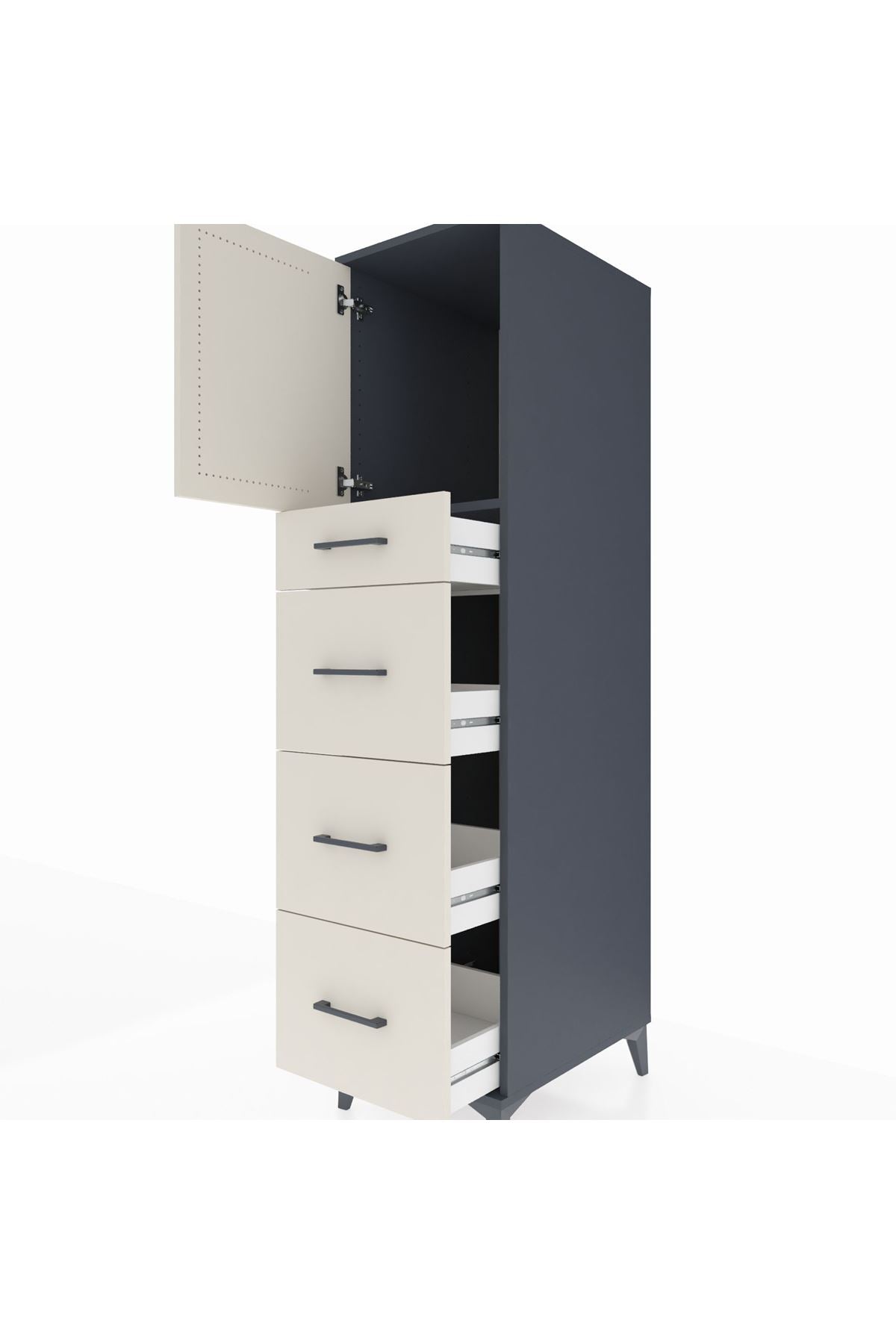 Kronos Dolap Tek Raflı 4 Çekmeceli Tek Kapaklı 44x59x182 - S88M023V4C