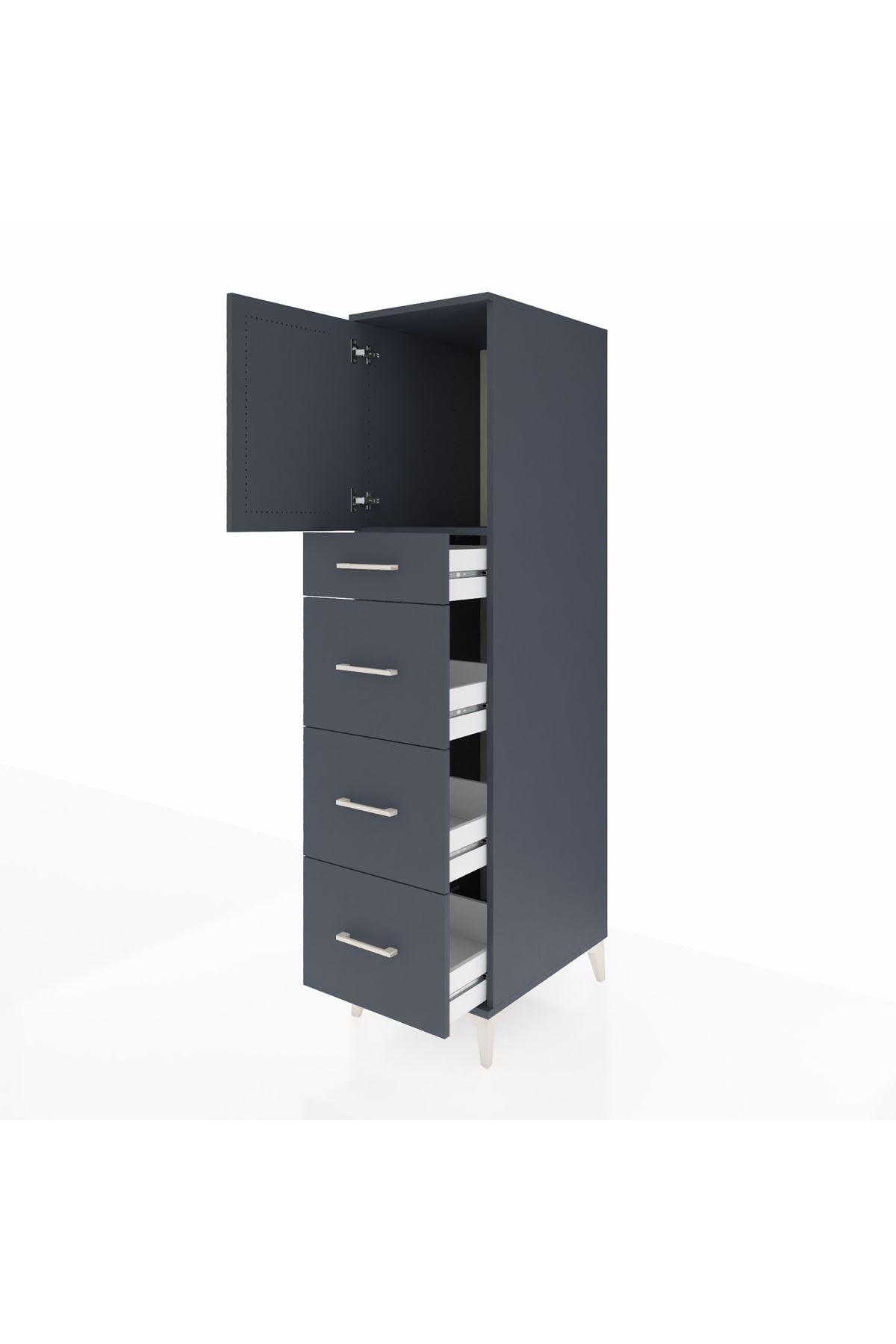 Kronos Dolap Tek Raflı 4 Çekmeceli Tek Kapaklı 44x59x182 Antrasit-Antrasit