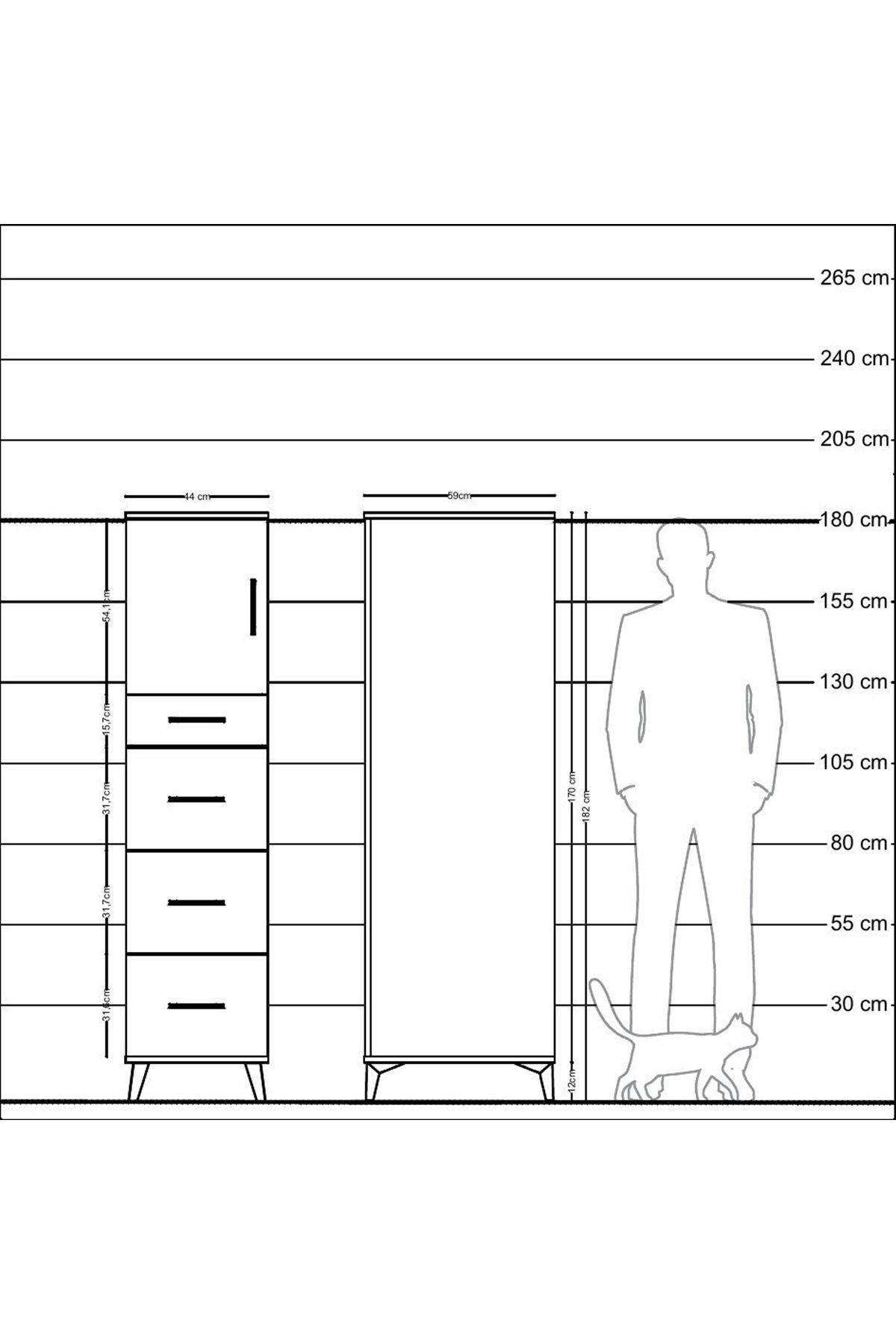 Kronos Dolap Tek Raflı 4 Çekmeceli Tek Kapaklı 44x59x182 Antrasit-Antrasit