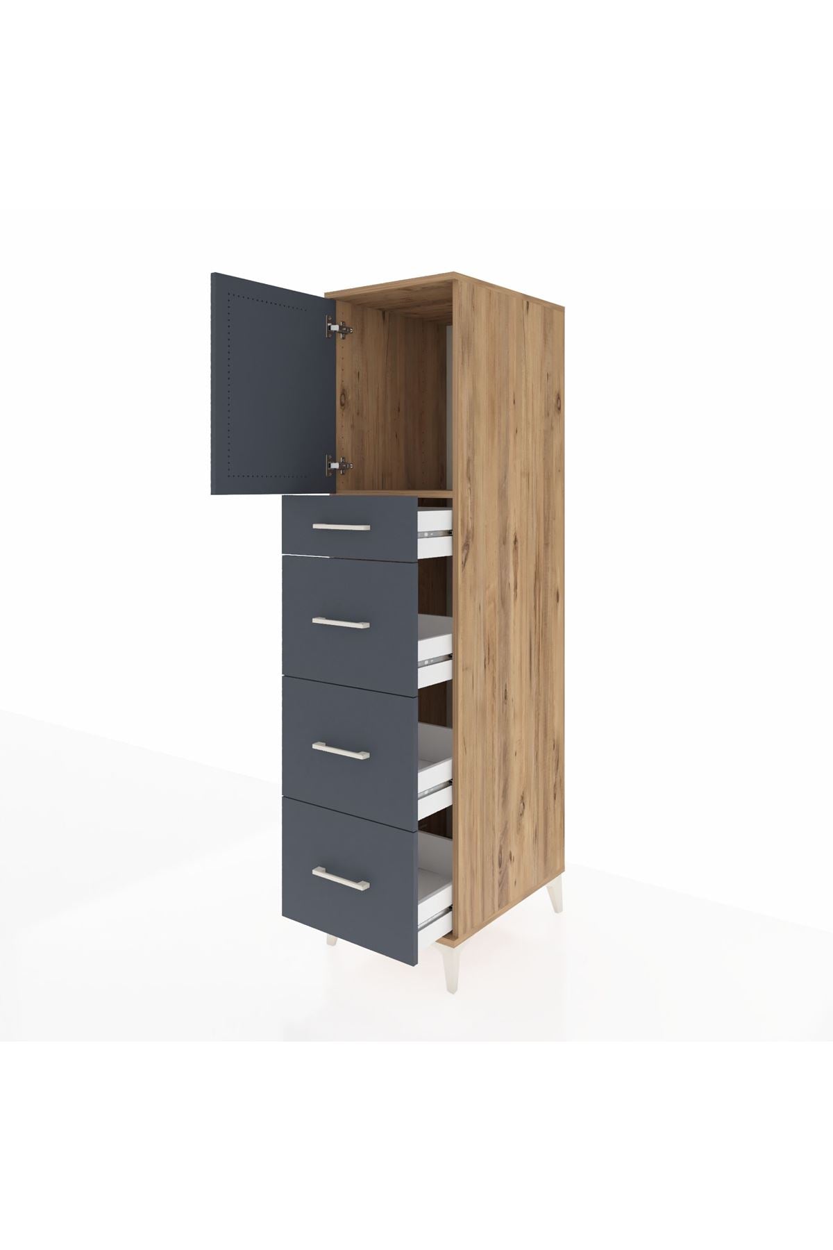 Kronos Dolap Tek Raflı 4 Çekmeceli Tek Kapaklı 44x59x182 Çam-Antrasit