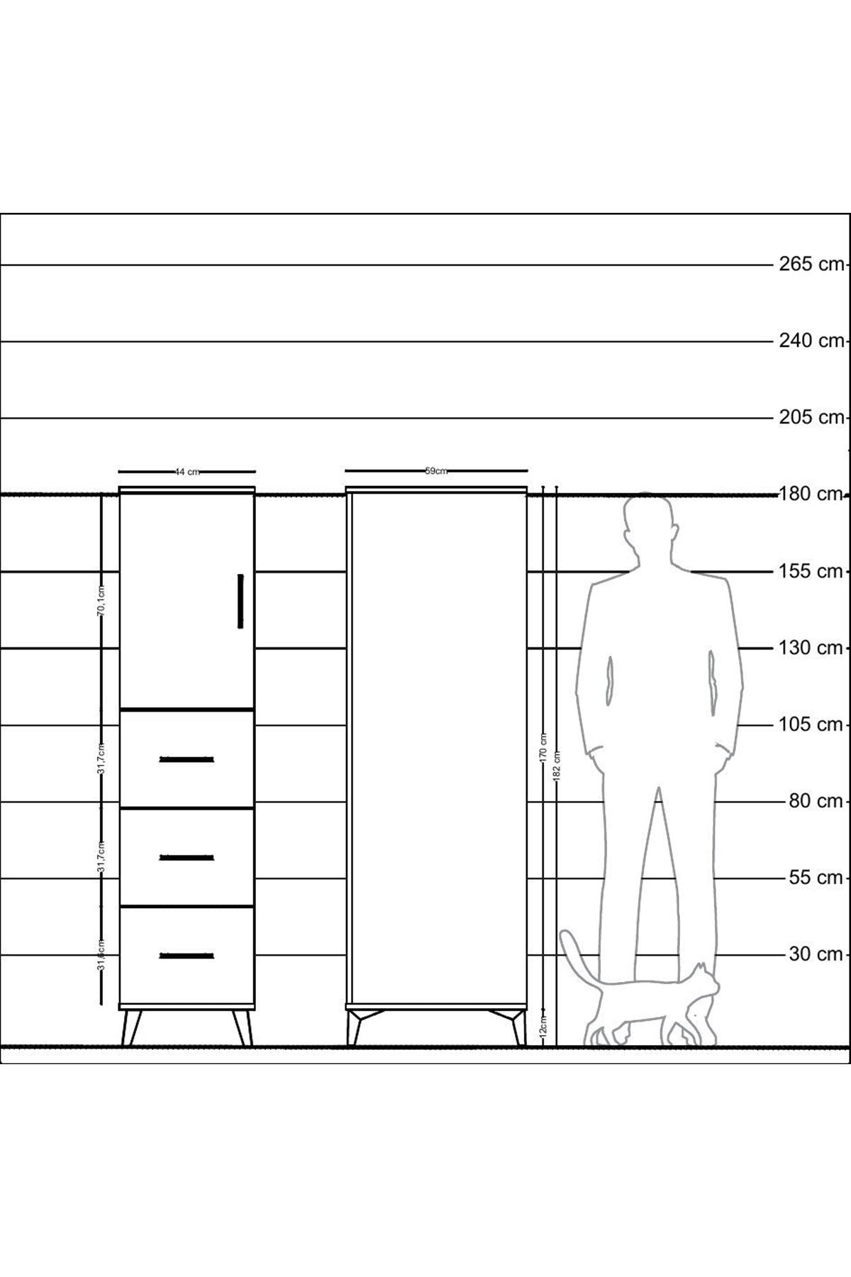 Kronos Dolap 2 Raflı 3 Çekmeceli Tek Kapaklı 44x59x182 Aytaşı-Aytaşı