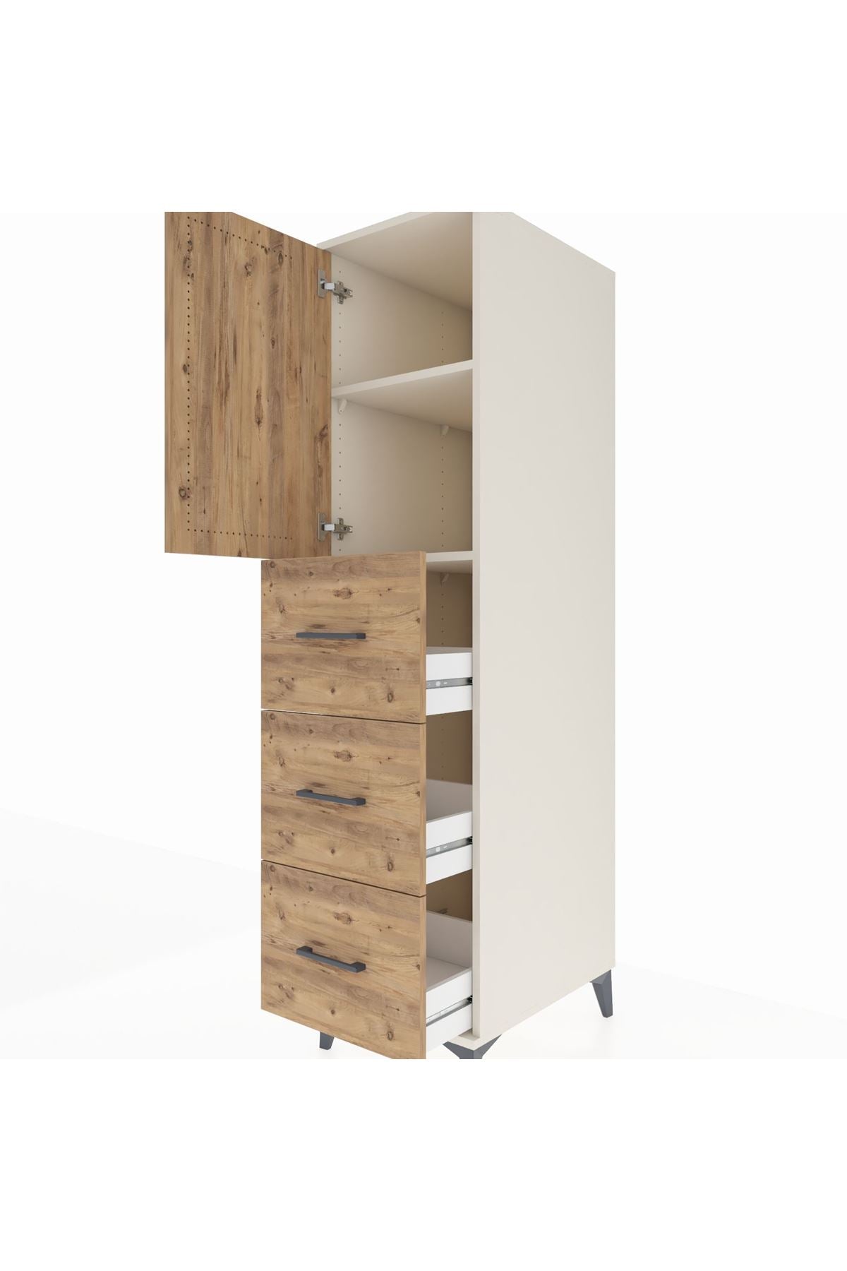 Kronos Dolap 2 Raflı 3 Çekmeceli Tek Kapaklı 44x59x182 - S88M024V3C