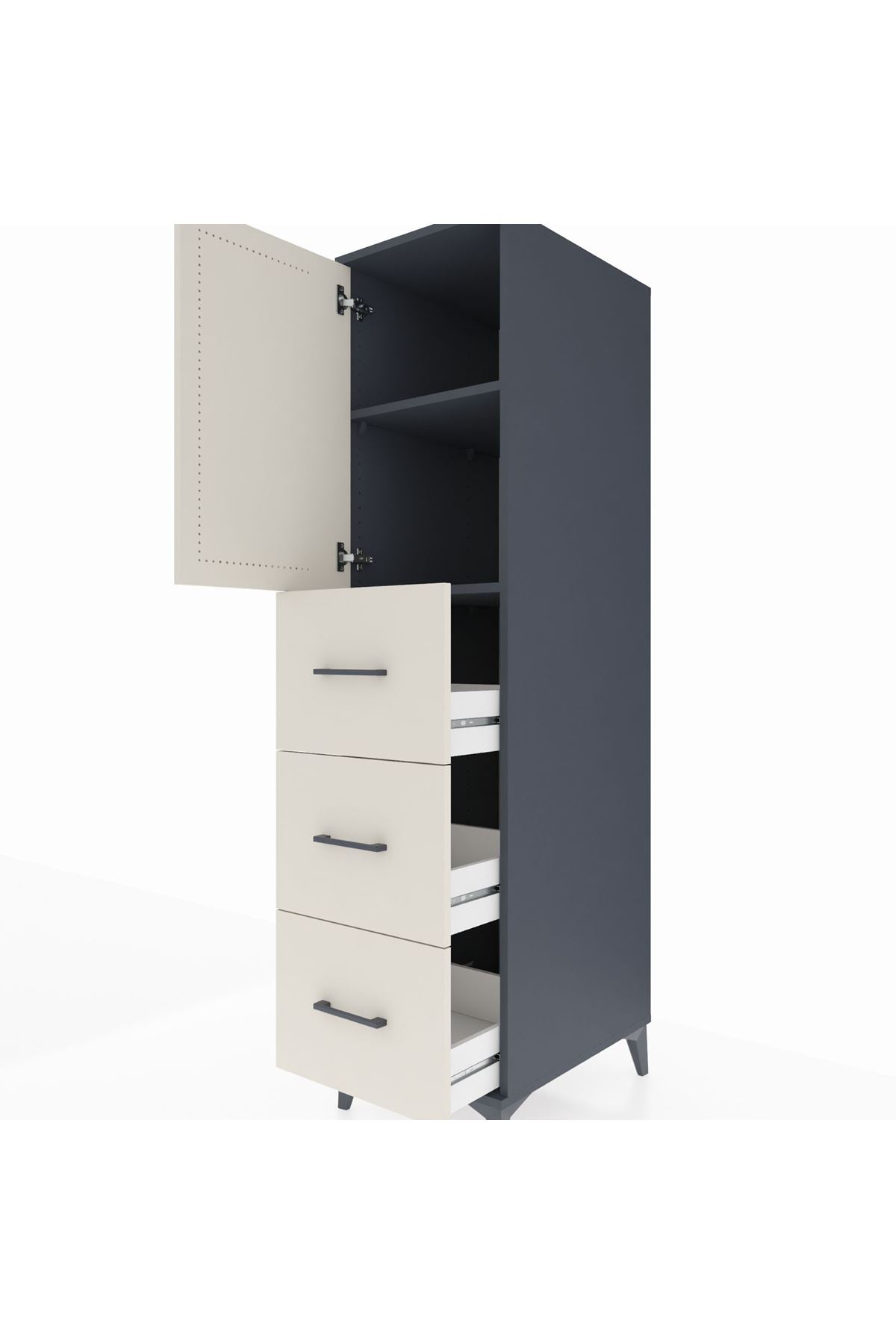 Kronos Dolap 2 Raflı 3 Çekmeceli Tek Kapaklı 44x59x182 Antrasit-Aytaşı