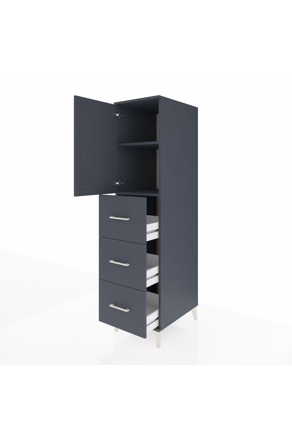 Kronos Dolap 2 Raflı 3 Çekmeceli Tek Kapaklı 44x59x182 Antrasit-Antrasit