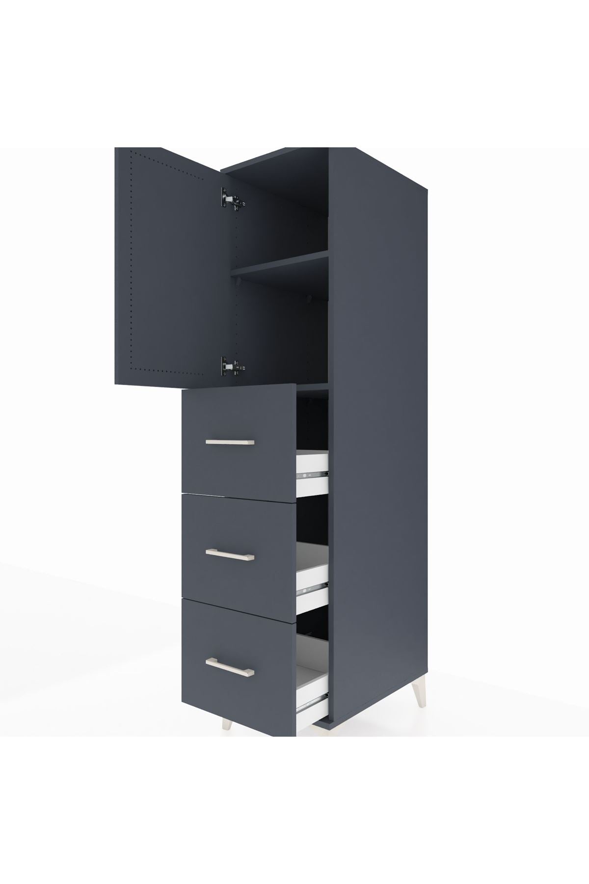 Kronos Dolap 2 Raflı 3 Çekmeceli Tek Kapaklı 44x59x182 Antrasit-Antrasit