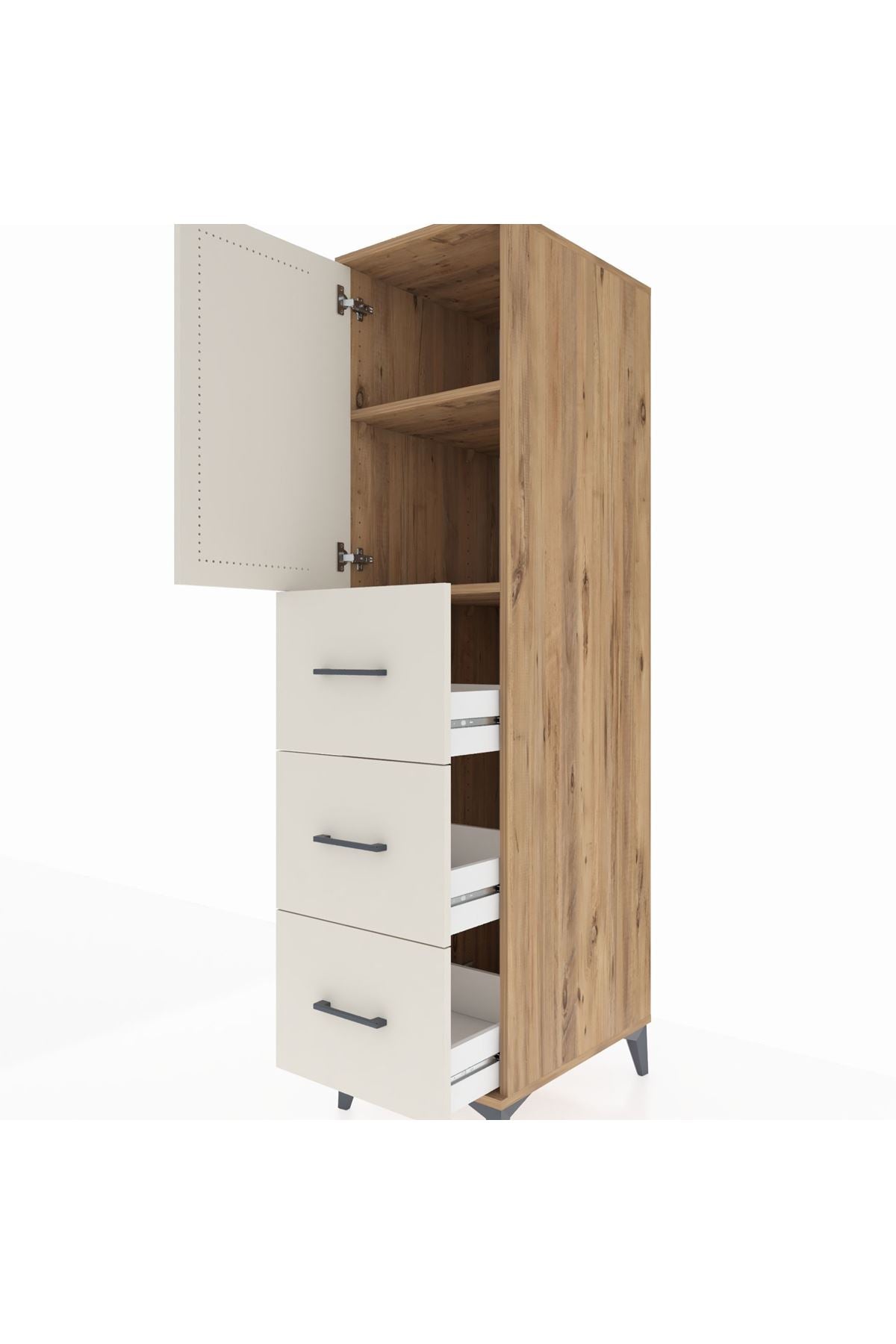 Kronos Dolap 2 Raflı 3 Çekmeceli Tek Kapaklı 44x59x182 Çam-Aytaşı