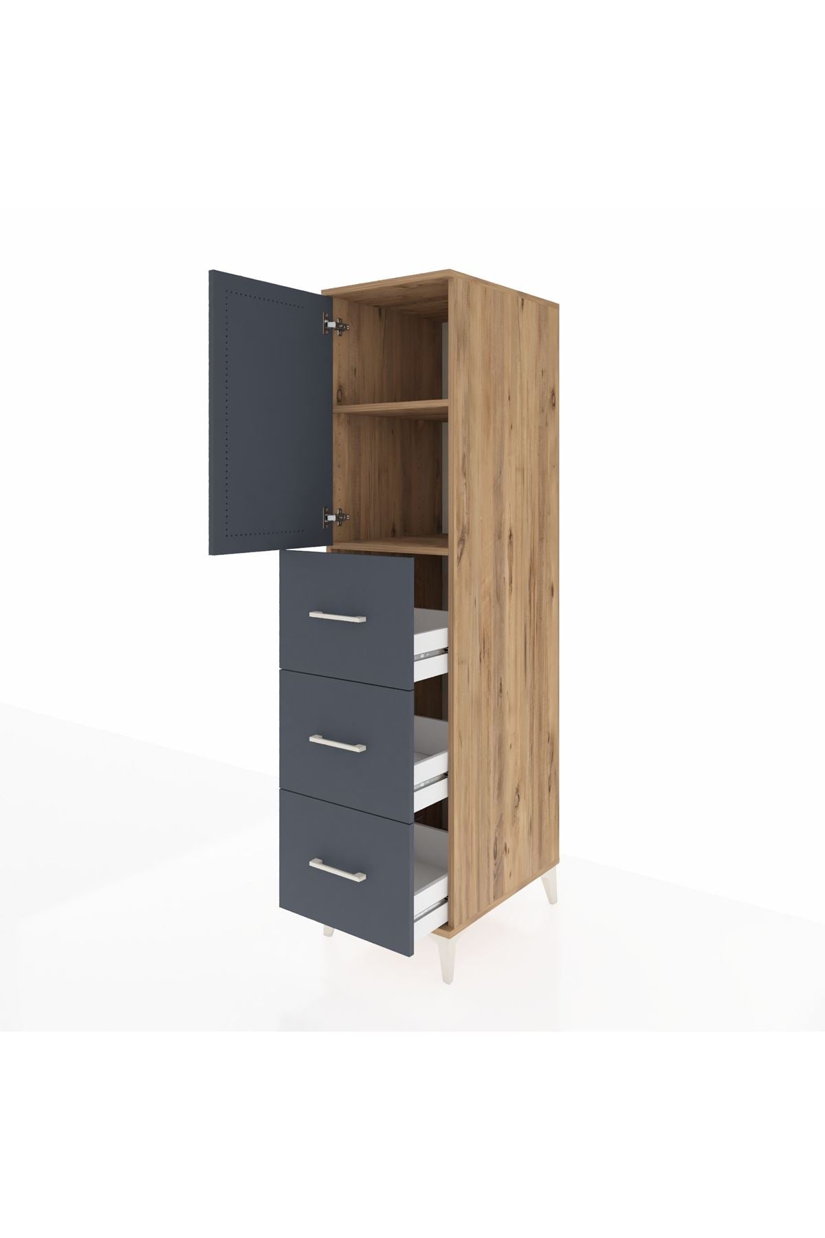 Kronos Dolap 2 Raflı 3 Çekmeceli Tek Kapaklı 44x59x182 Çam-Antrasit