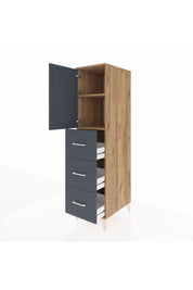 Kronos Dolap 2 Raflı 3 Çekmeceli Tek Kapaklı 44x59x182 Çam-Antrasit