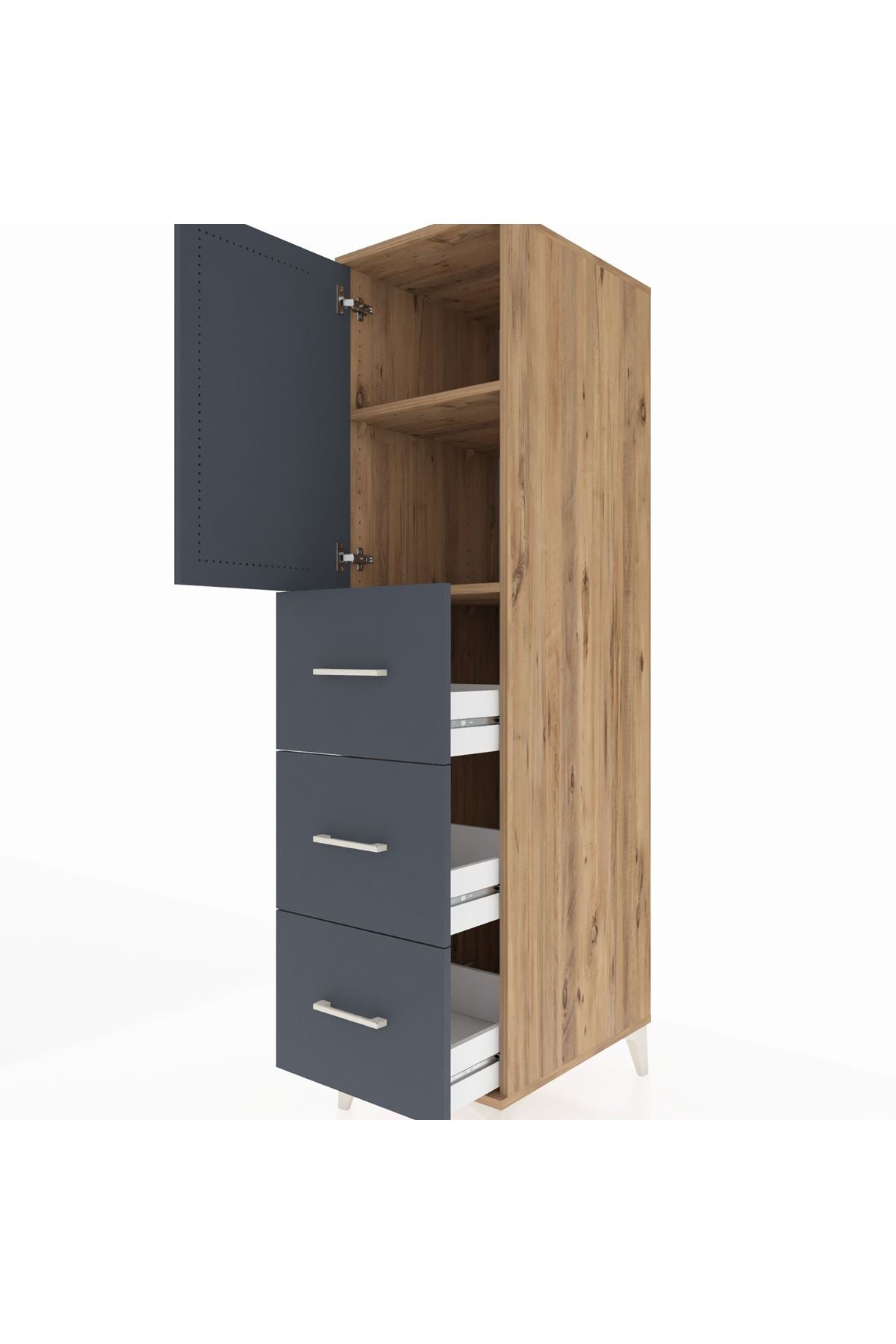 Kronos Dolap 2 Raflı 3 Çekmeceli Tek Kapaklı 44x59x182 Çam-Antrasit