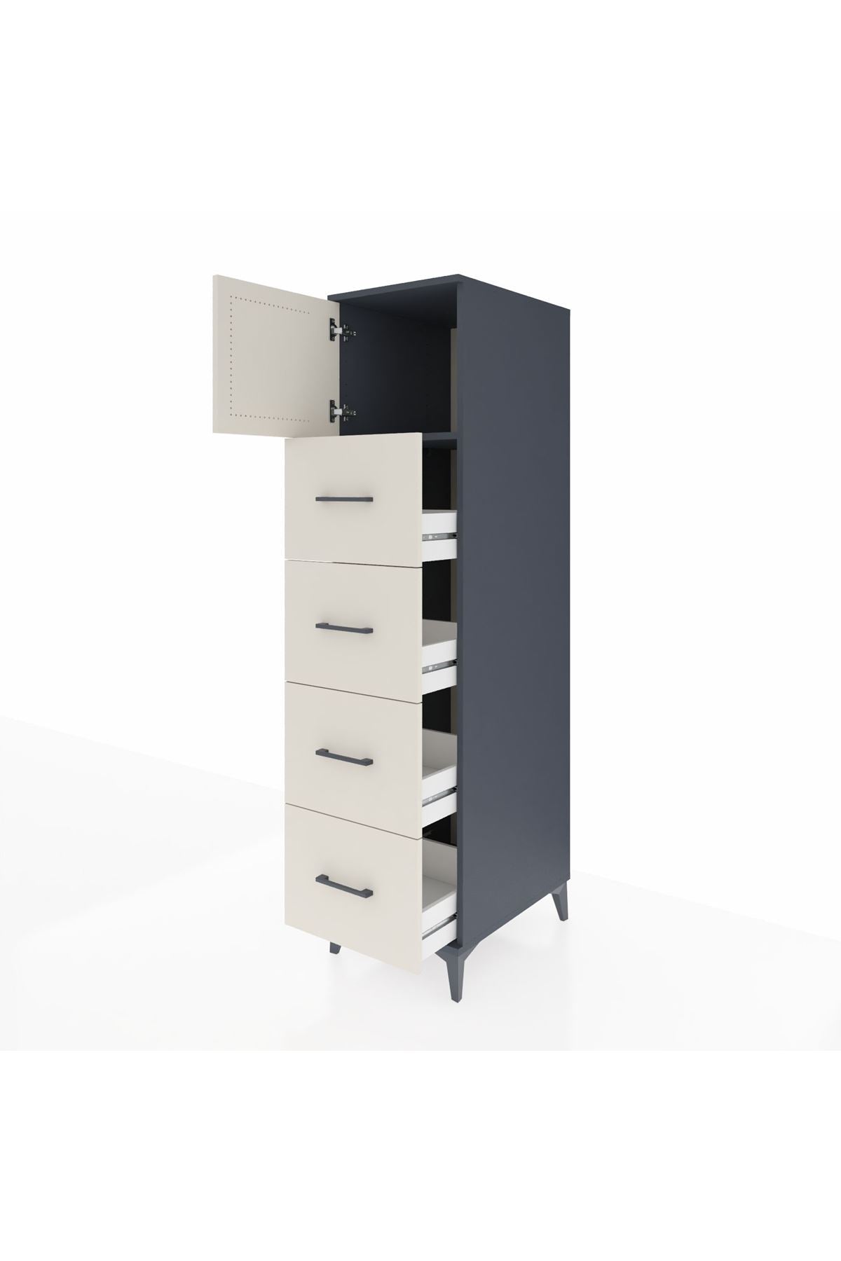 Kronos Dolap Tek Raflı 4 Çekmeceli Tek Kapaklı 44x59x182 - S88M025V4C