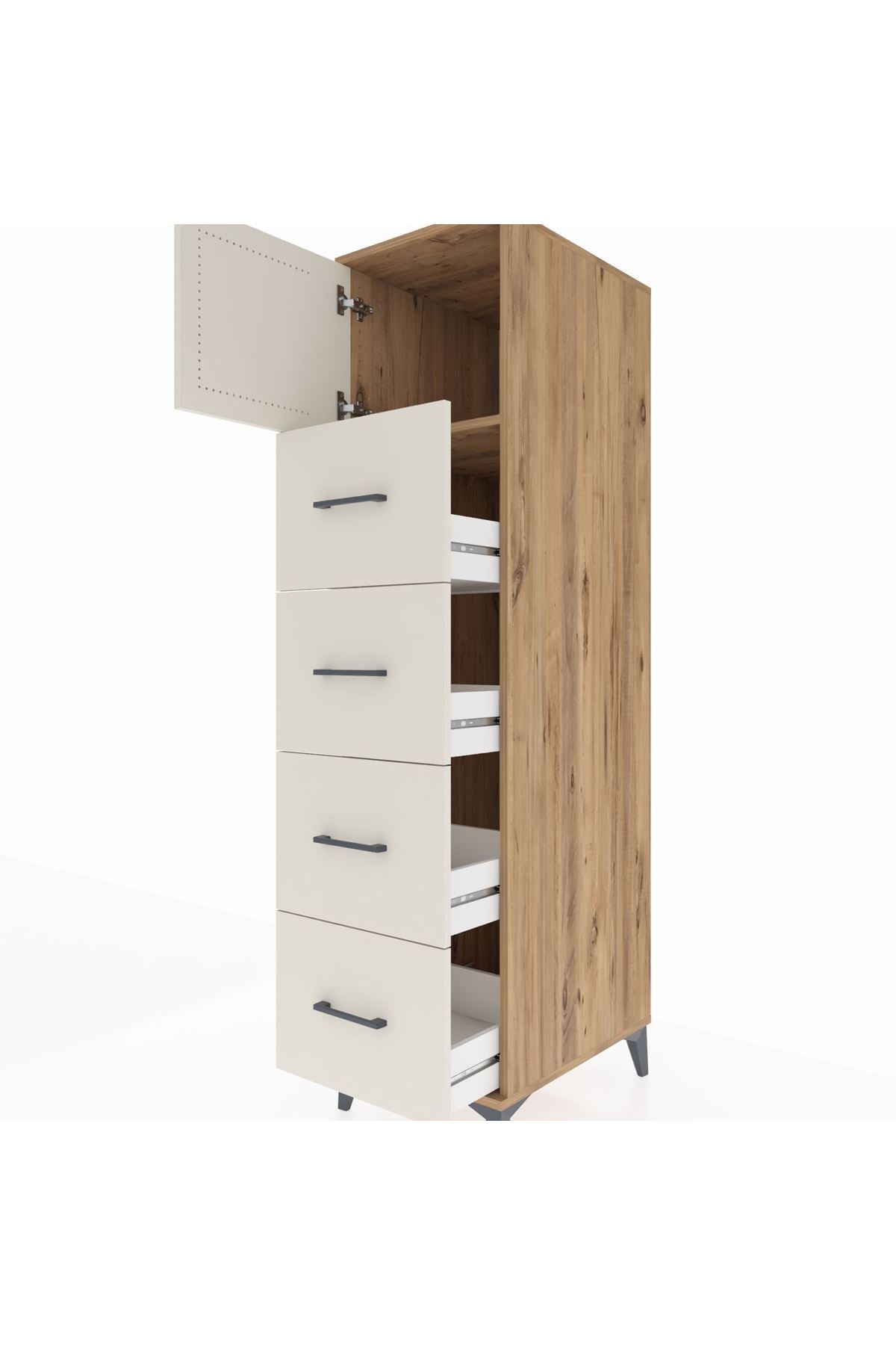 Kronos Dolap Tek Raflı 4 Çekmeceli Tek Kapaklı 44x59x182 Çam-Aytaşı