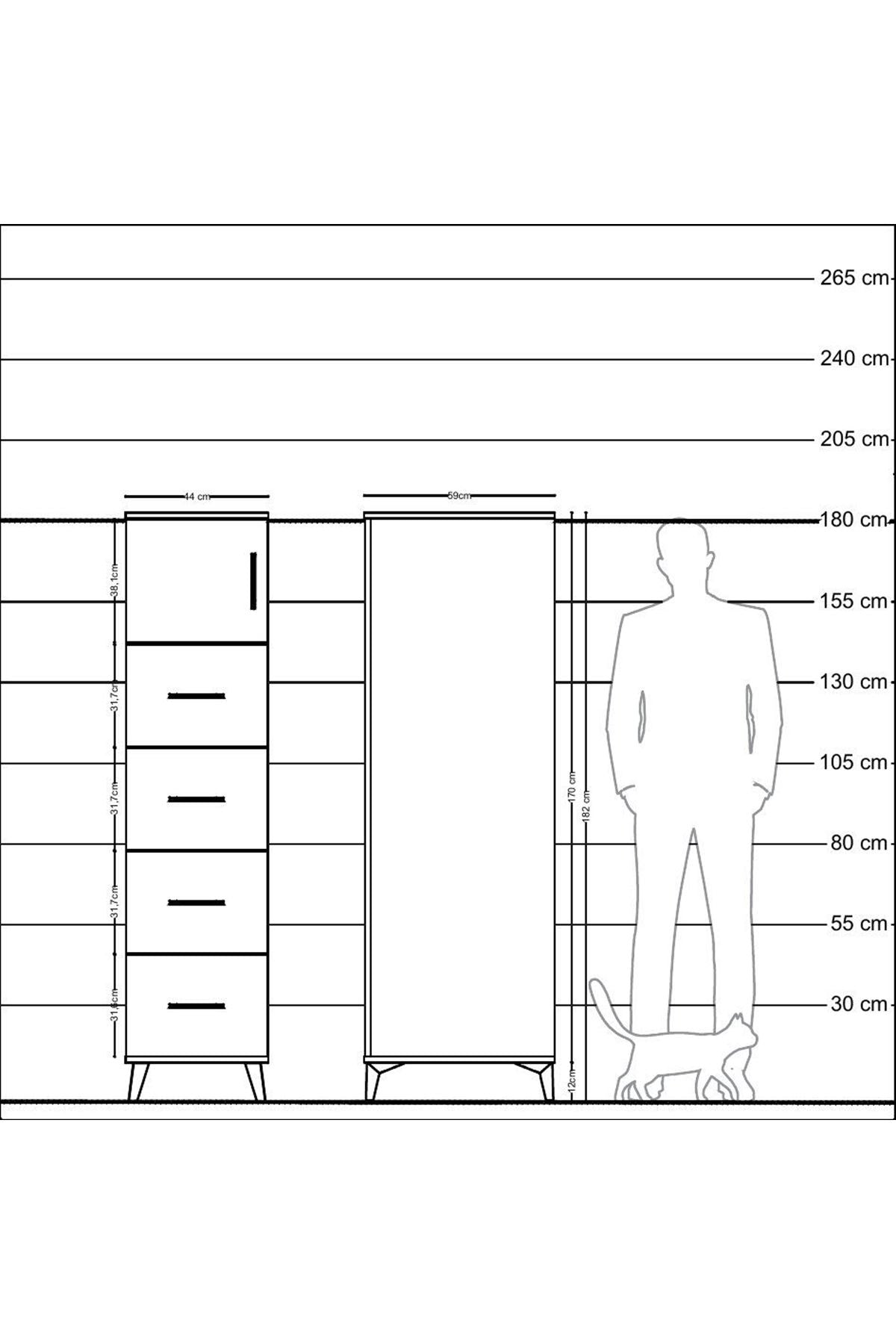 Kronos Dolap Tek Raflı 4 Çekmeceli Tek Kapaklı 44x59x182 Çam-Aytaşı