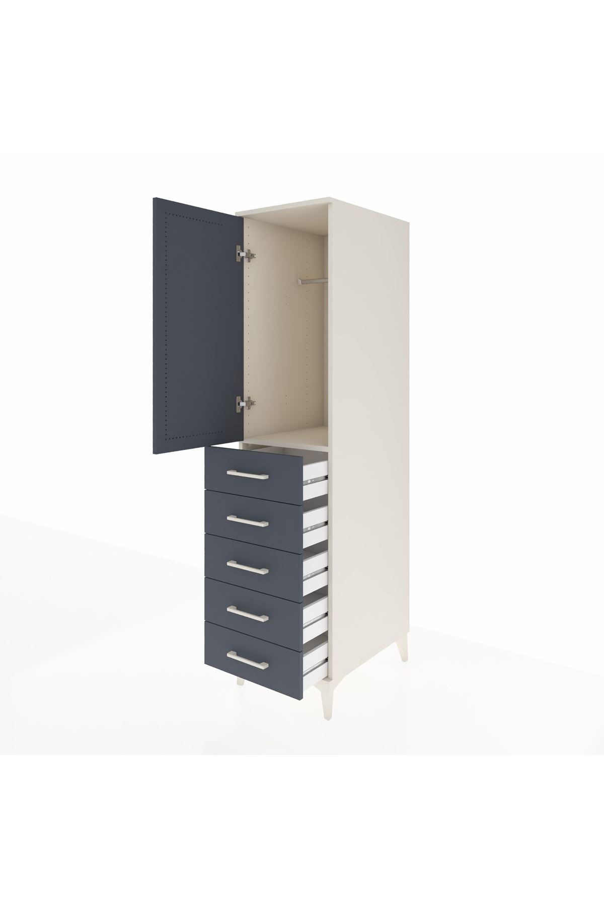 Kronos Dolap Tek Raflı 5 Çekmeceli Tek Askılı 44x59x182 Aytaşı-Antrasit