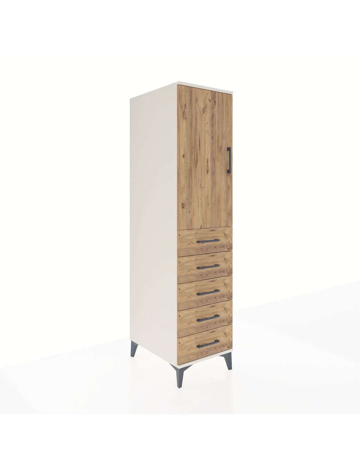 Kronos Dolap Tek Raflı 5 Çekmeceli Tek Askılı 44x59x182 Aytaşı-Çam