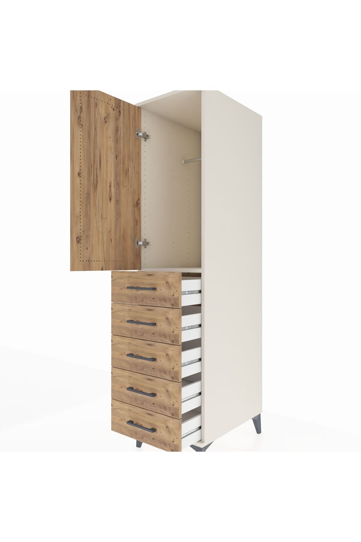 Kronos Dolap Tek Raflı 5 Çekmeceli Tek Askılı 44x59x182 Aytaşı-Çam