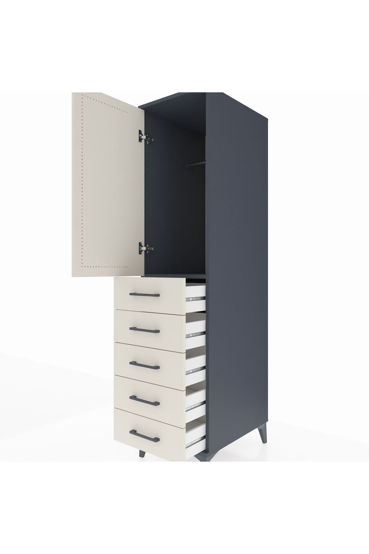 Kronos Dolap Tek Raflı 5 Çekmeceli Tek Askılı 44x59x182 Antrasit-Aytaşı