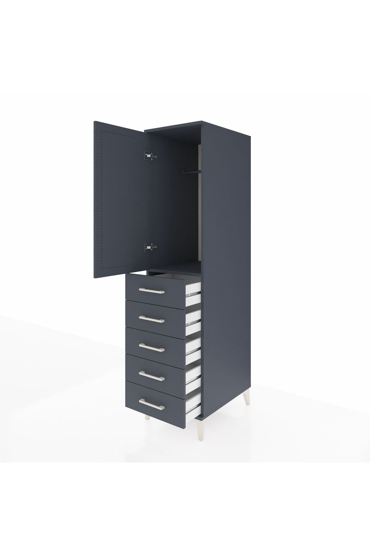 Kronos Dolap Tek Raflı 5 Çekmeceli Tek Askılı 44x59x182 Antrasit-Antrasit