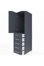 Kronos Dolap Tek Raflı 5 Çekmeceli Tek Askılı 44x59x182 Antrasit-Antrasit