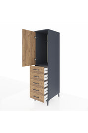 Kronos Dolap Tek Raflı 5 Çekmeceli Tek Askılı 44x59x182 Antrasit-Çam