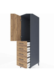 Kronos Dolap Tek Raflı 5 Çekmeceli Tek Askılı 44x59x182 Antrasit-Çam