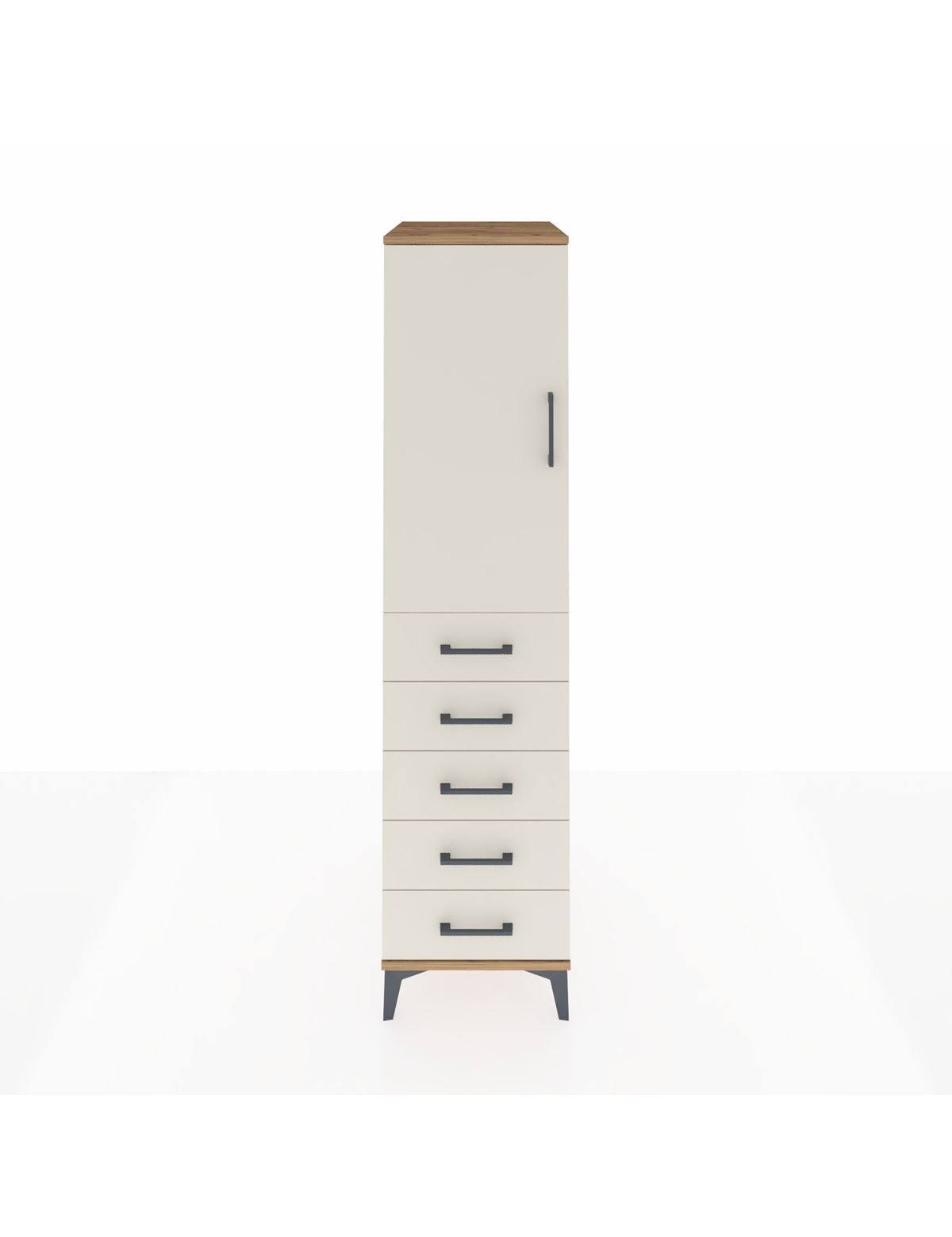 Kronos Dolap Tek Raflı 5 Çekmeceli Tek Askılı 44x59x182 Çam-Aytaşı