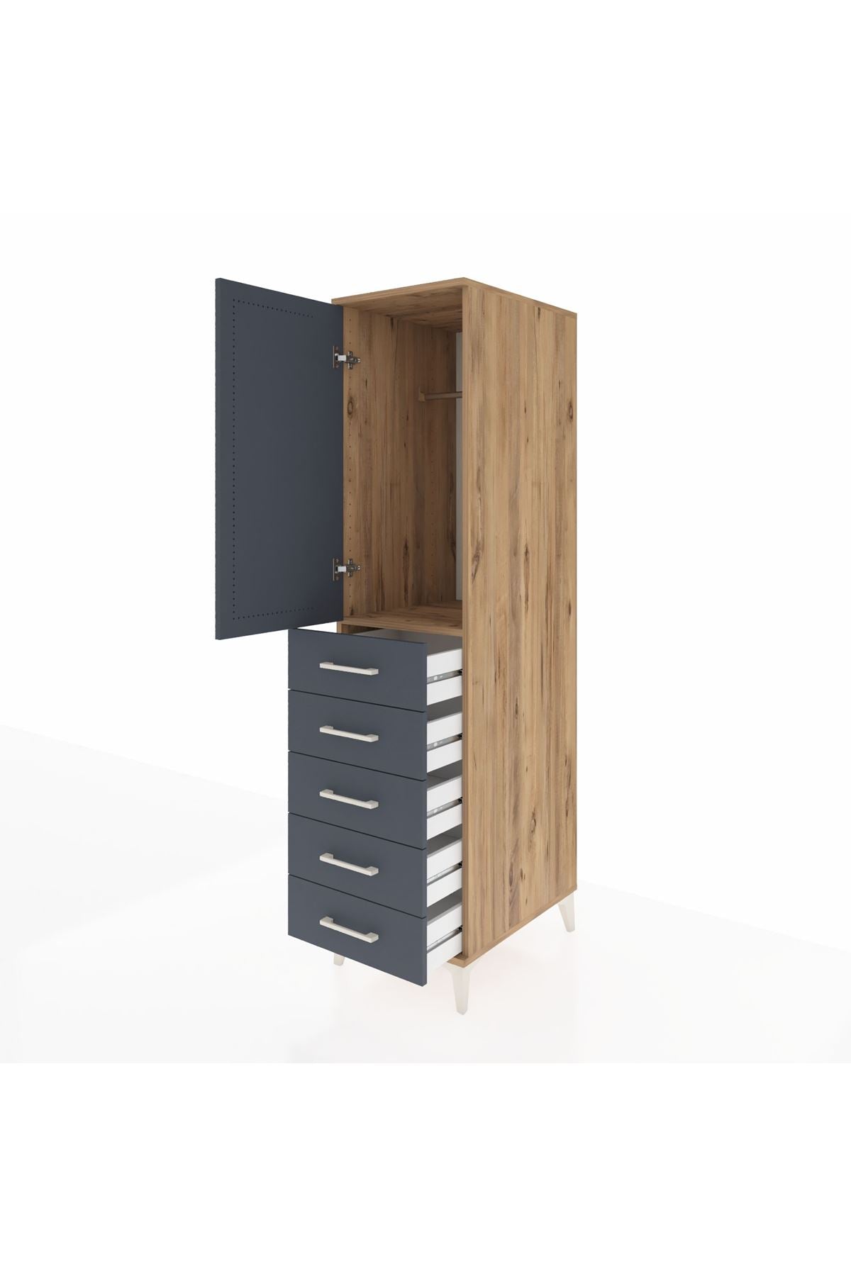 Kronos Dolap Tek Raflı 5 Çekmeceli Tek Askılı 44x59x182 Çam-Antrasit