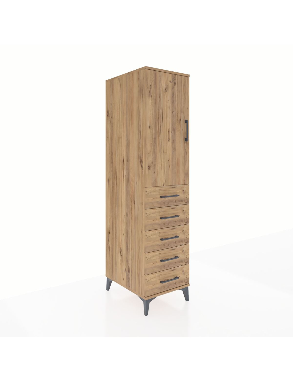 Kronos Dolap Tek Raflı 5 Çekmeceli Tek Askılı 44x59x182 Çam-Çam