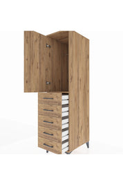 Kronos Dolap Tek Raflı 5 Çekmeceli Tek Askılı 44x59x182 Çam-Çam