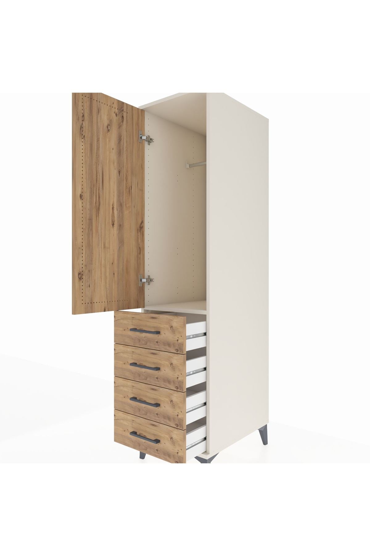 Kronos Dolap Tek Raflı 4 Çekmeceli Tek Askılı 44x59x182 Aytaşı-Çam