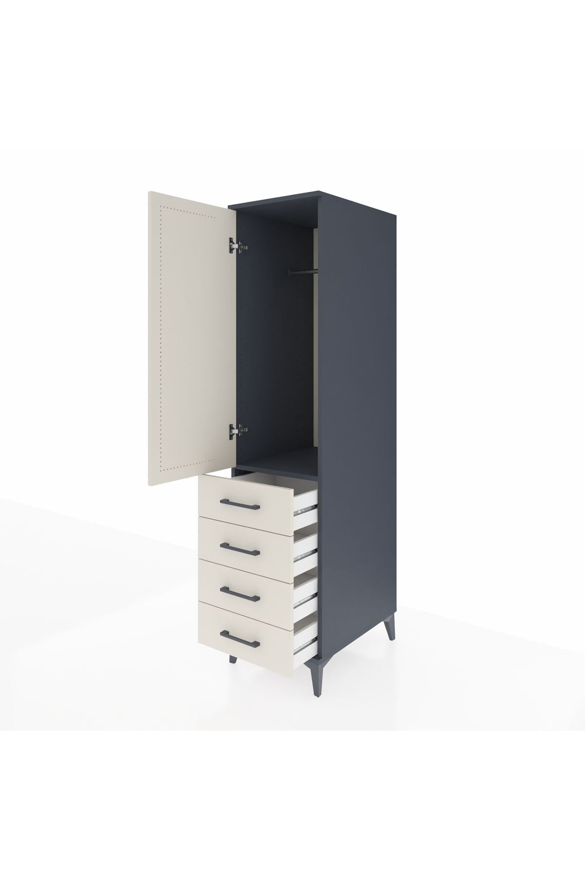 Kronos Dolap Tek Raflı 4 Çekmeceli Tek Askılı 44x59x182 Antrasit-Aytaşı