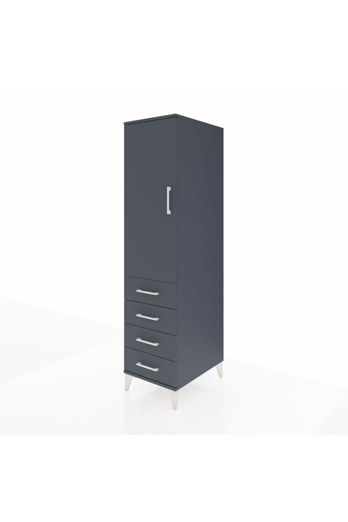 Kronos Dolap Tek Raflı 4 Çekmeceli Tek Askılı 44x59x182 Antrasit-Antrasit