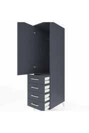 Kronos Dolap Tek Raflı 4 Çekmeceli Tek Askılı 44x59x182 Antrasit-Antrasit