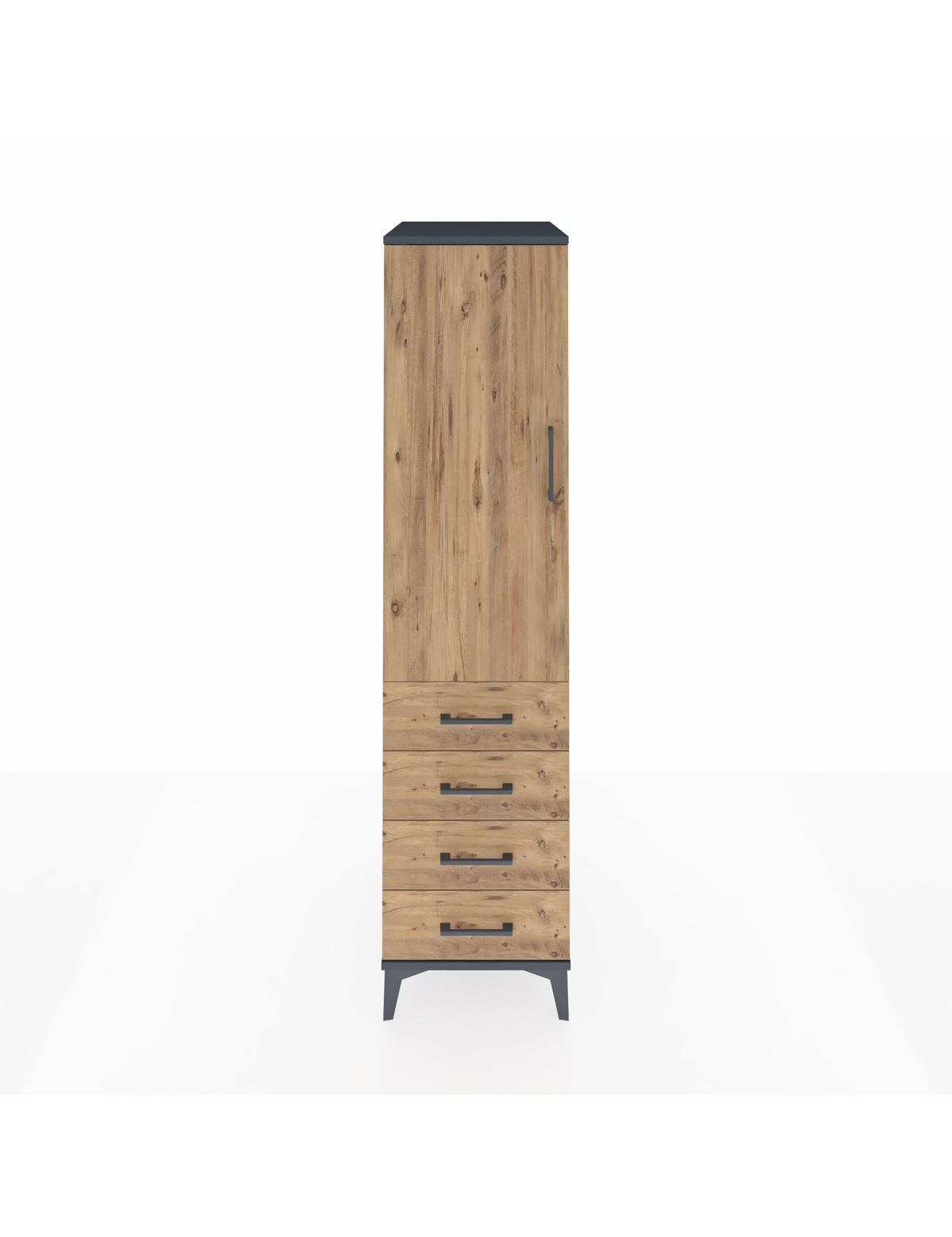 Kronos Dolap Tek Raflı 4 Çekmeceli Tek Askılı 44x59x182 Antrasit-Çam