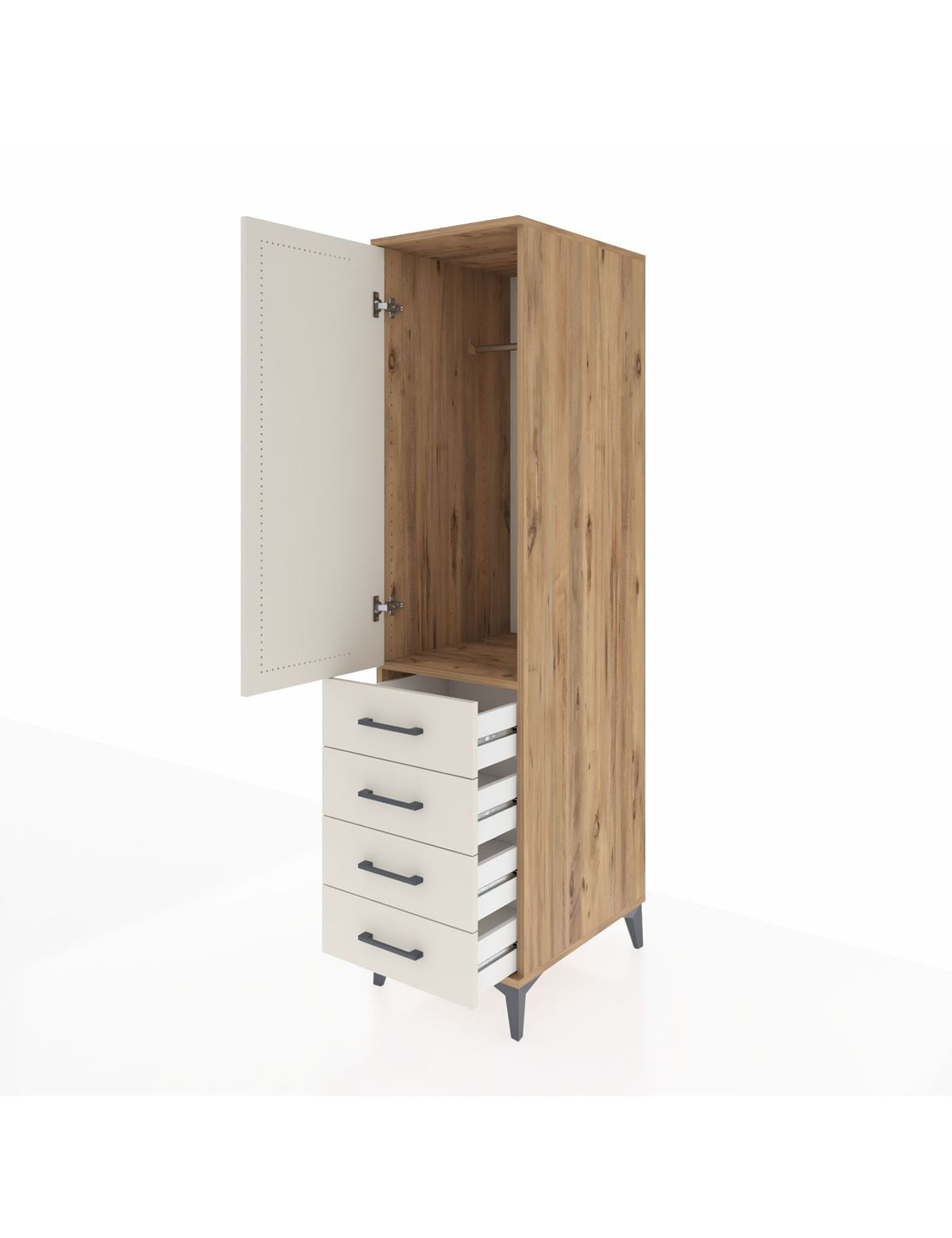 Kronos Dolap Tek Raflı 4 Çekmeceli Tek Askılı 44x59x182 - S88M027V7C