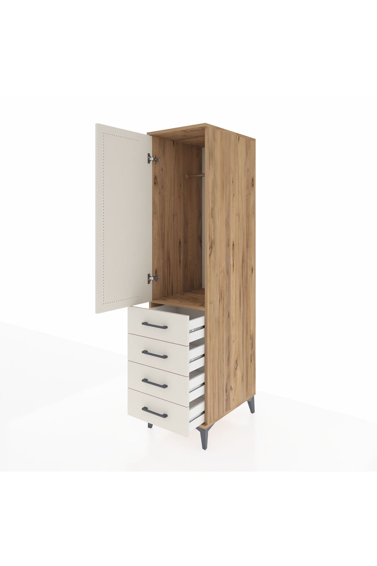 Kronos Dolap Tek Raflı 4 Çekmeceli Tek Askılı 44x59x182 Çam-Aytaşı