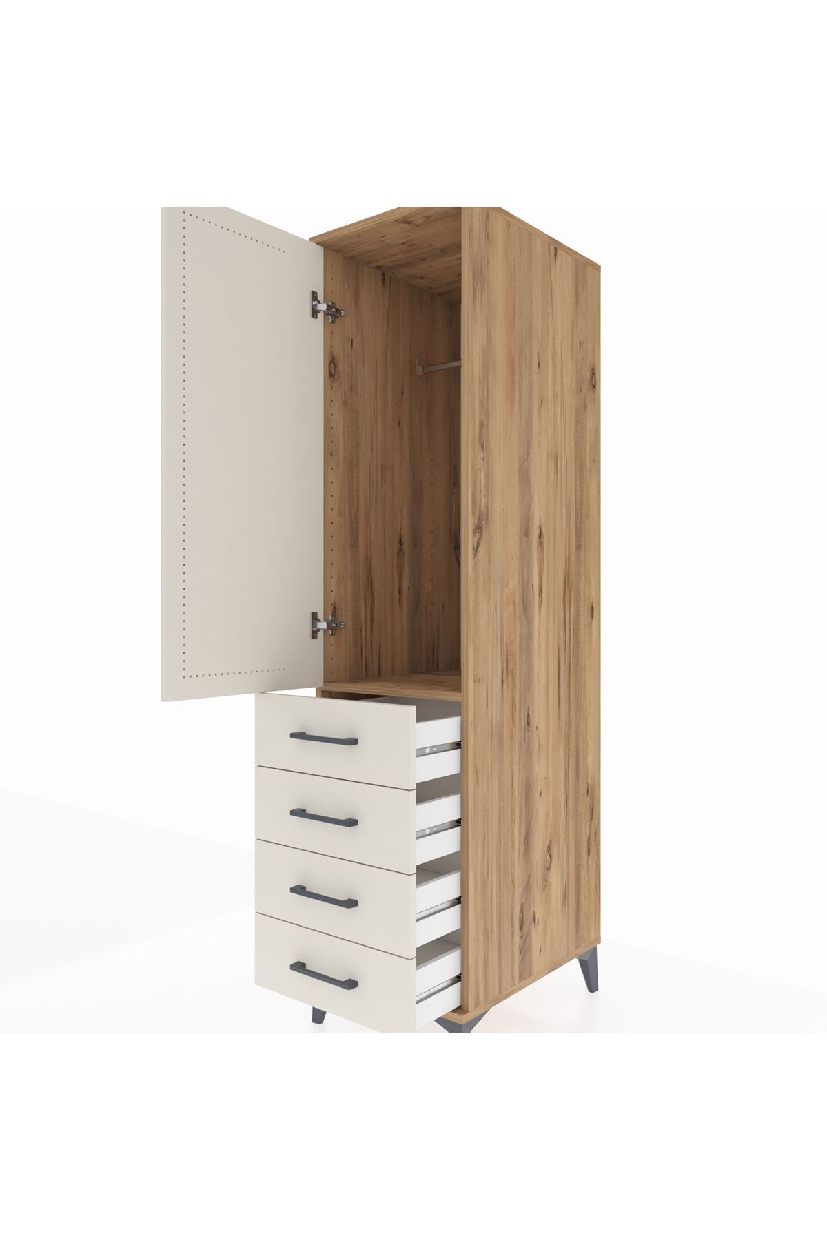 Kronos Dolap Tek Raflı 4 Çekmeceli Tek Askılı 44x59x182 Çam-Aytaşı