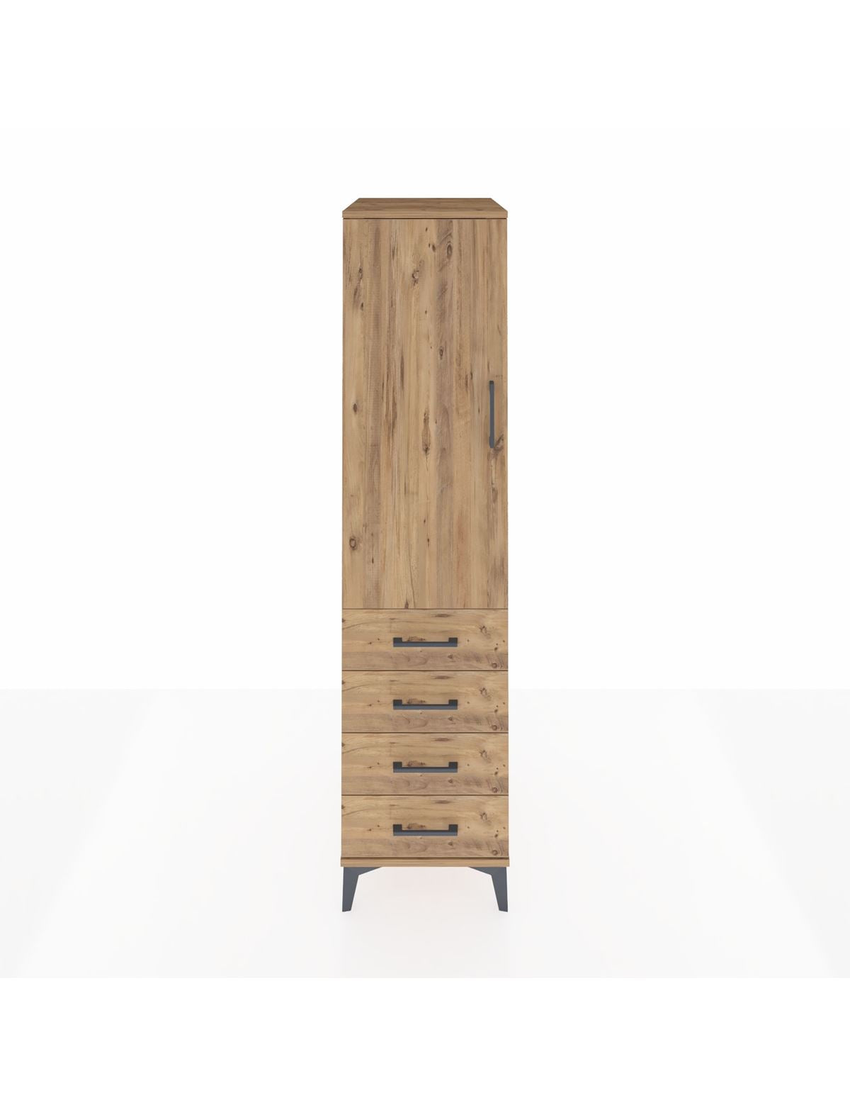 Kronos Dolap Tek Raflı 4 Çekmeceli Tek Askılı 44x59x182 Çam-Çam