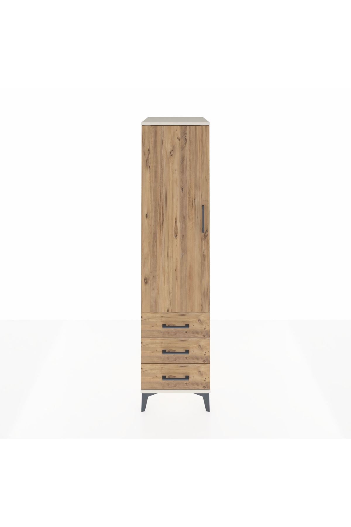 Kronos Dolap Tek Raflı 3 Çekmeceli Tek Askılı 44x59x182 Aytaşı-Çam