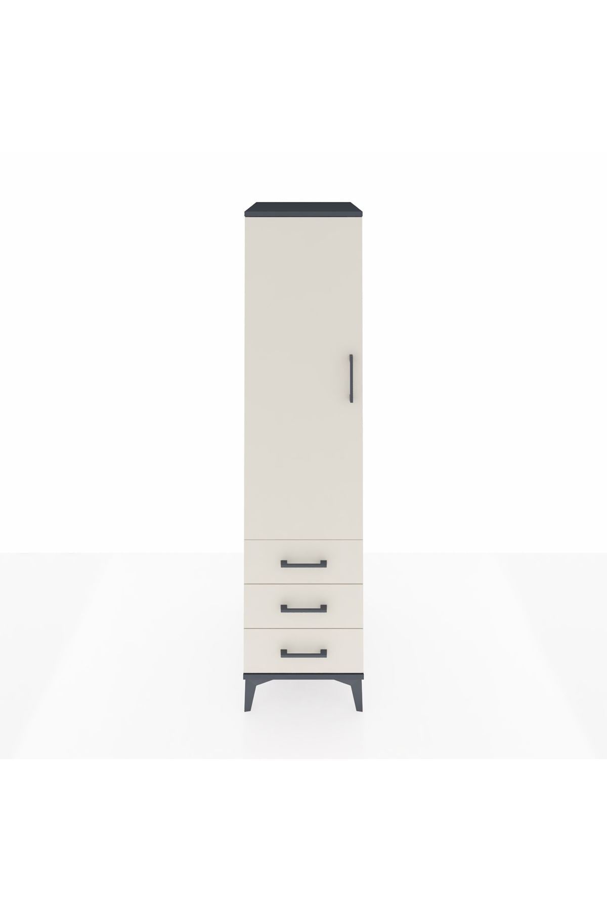 Kronos Dolap Tek Raflı 3 Çekmeceli Tek Askılı 44x59x182 Antrasit-Aytaşı