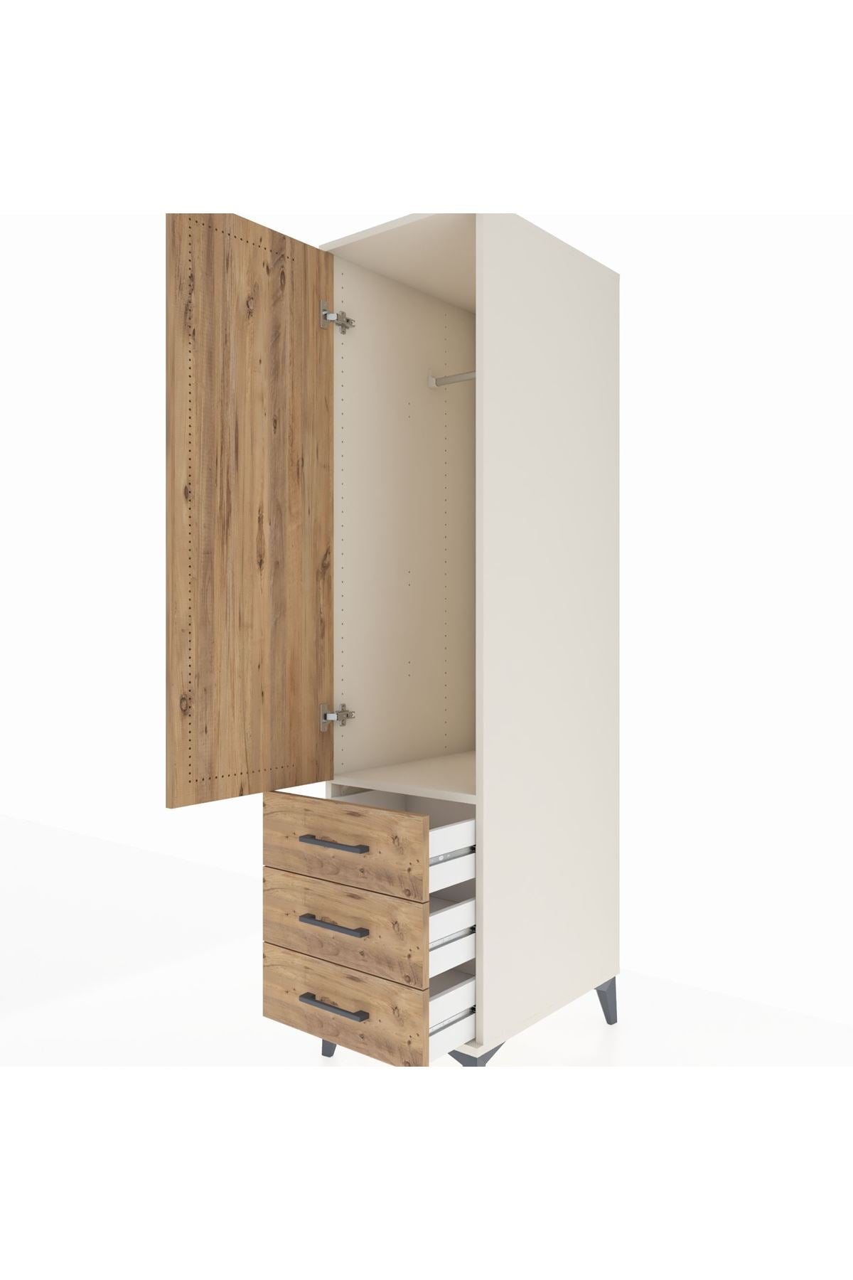 Kronos Dolap Tek Raflı 3 Çekmeceli Tek Askılı 44x59x182 Aytaşı-Çam