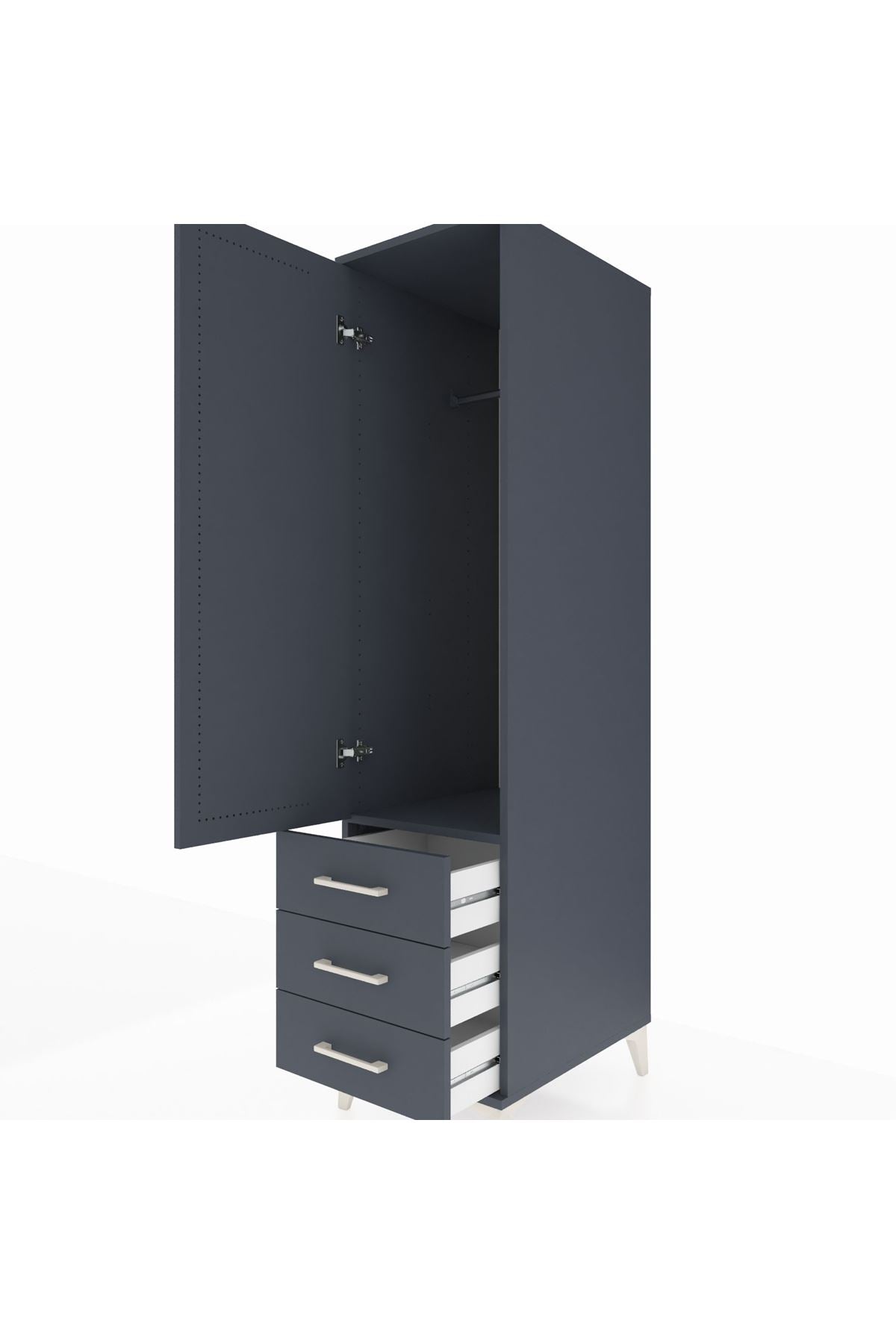 Kronos Dolap Tek Raflı 3 Çekmeceli Tek Askılı 44x59x182 Antrasit-Antrasit