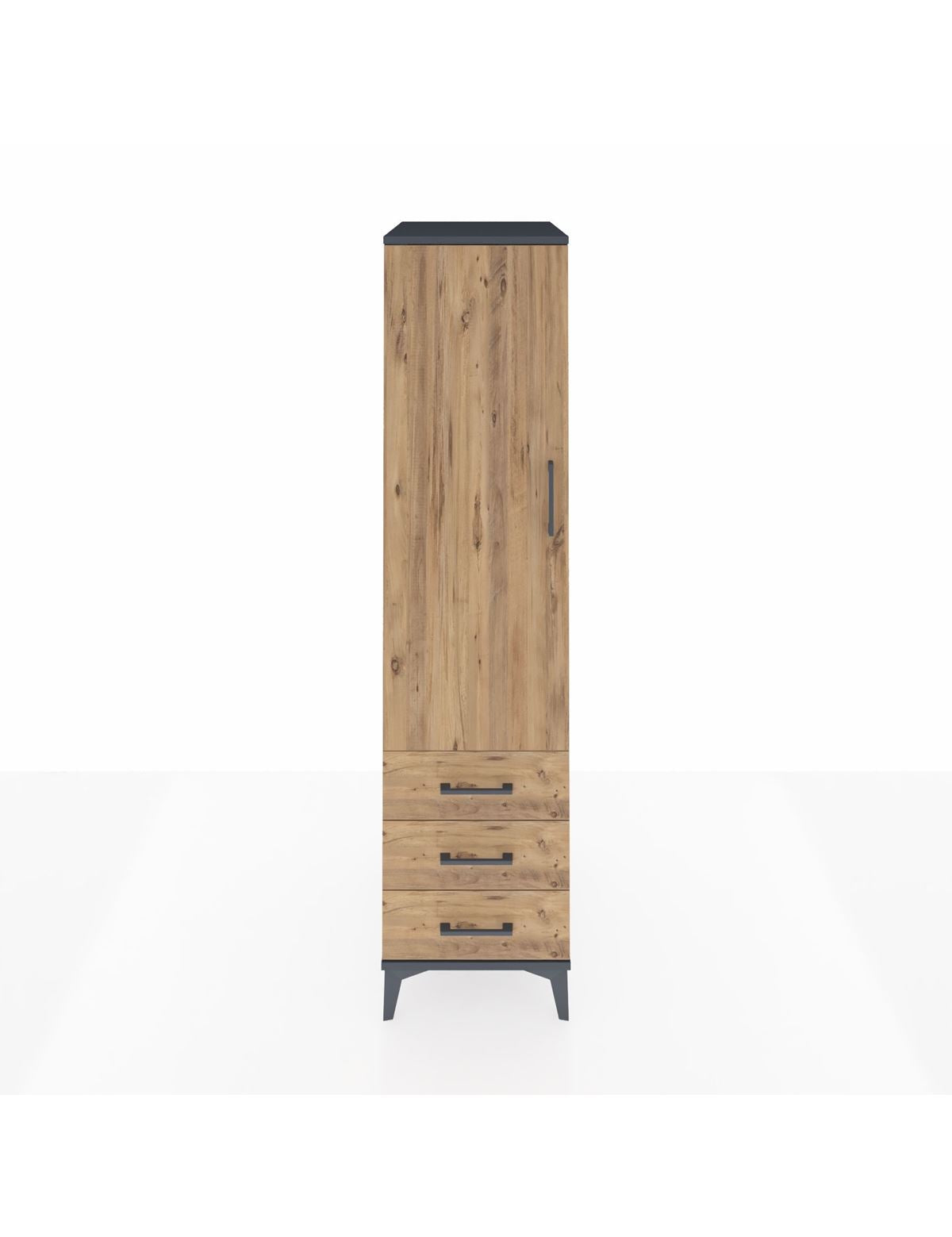 Kronos Dolap Tek Raflı 3 Çekmeceli Tek Askılı 44x59x182 Antrasit-Çam