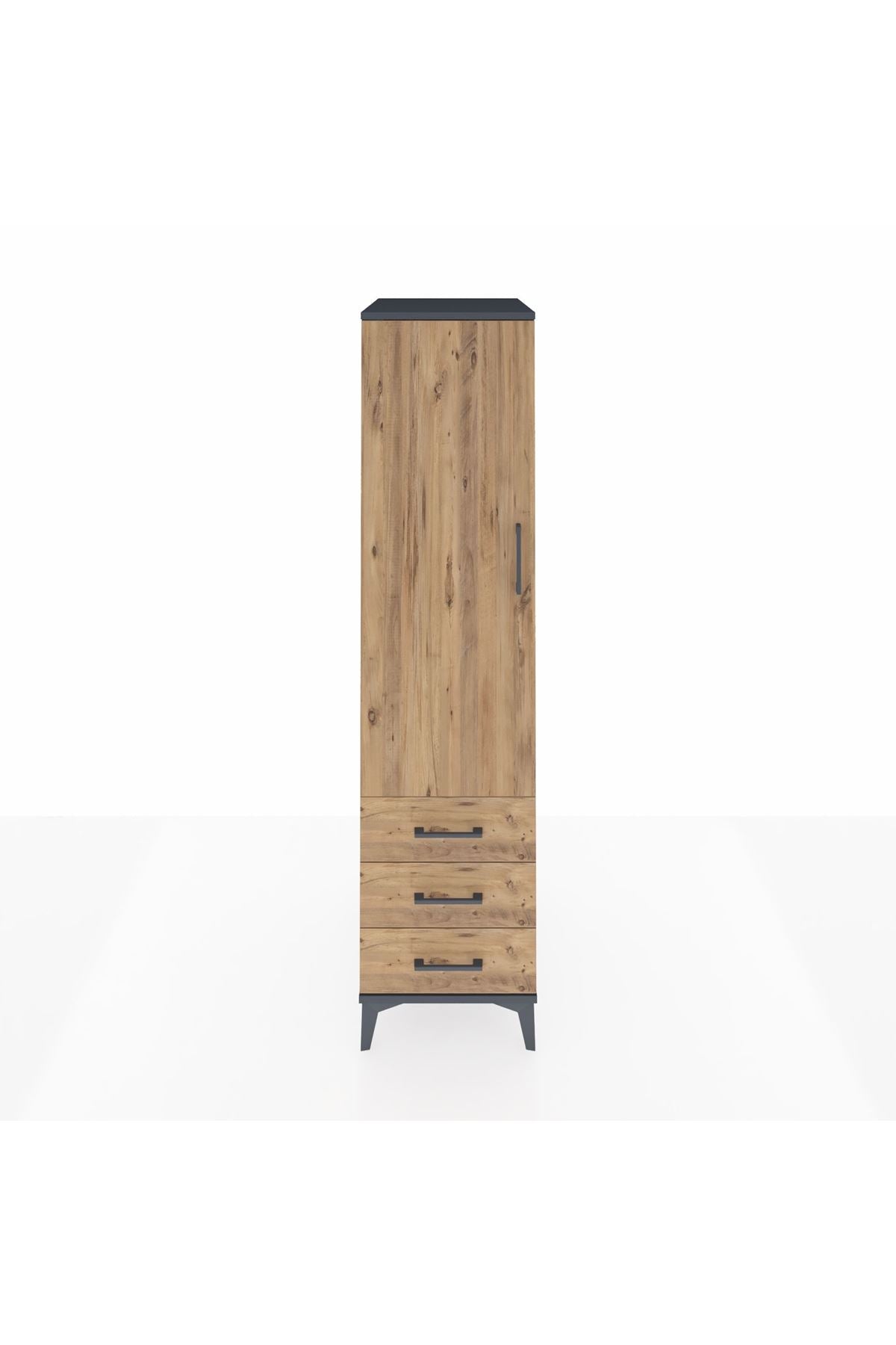 Kronos Dolap Tek Raflı 3 Çekmeceli Tek Askılı 44x59x182 Antrasit-Çam