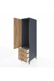 Kronos Dolap Tek Raflı 3 Çekmeceli Tek Askılı 44x59x182 Antrasit-Çam