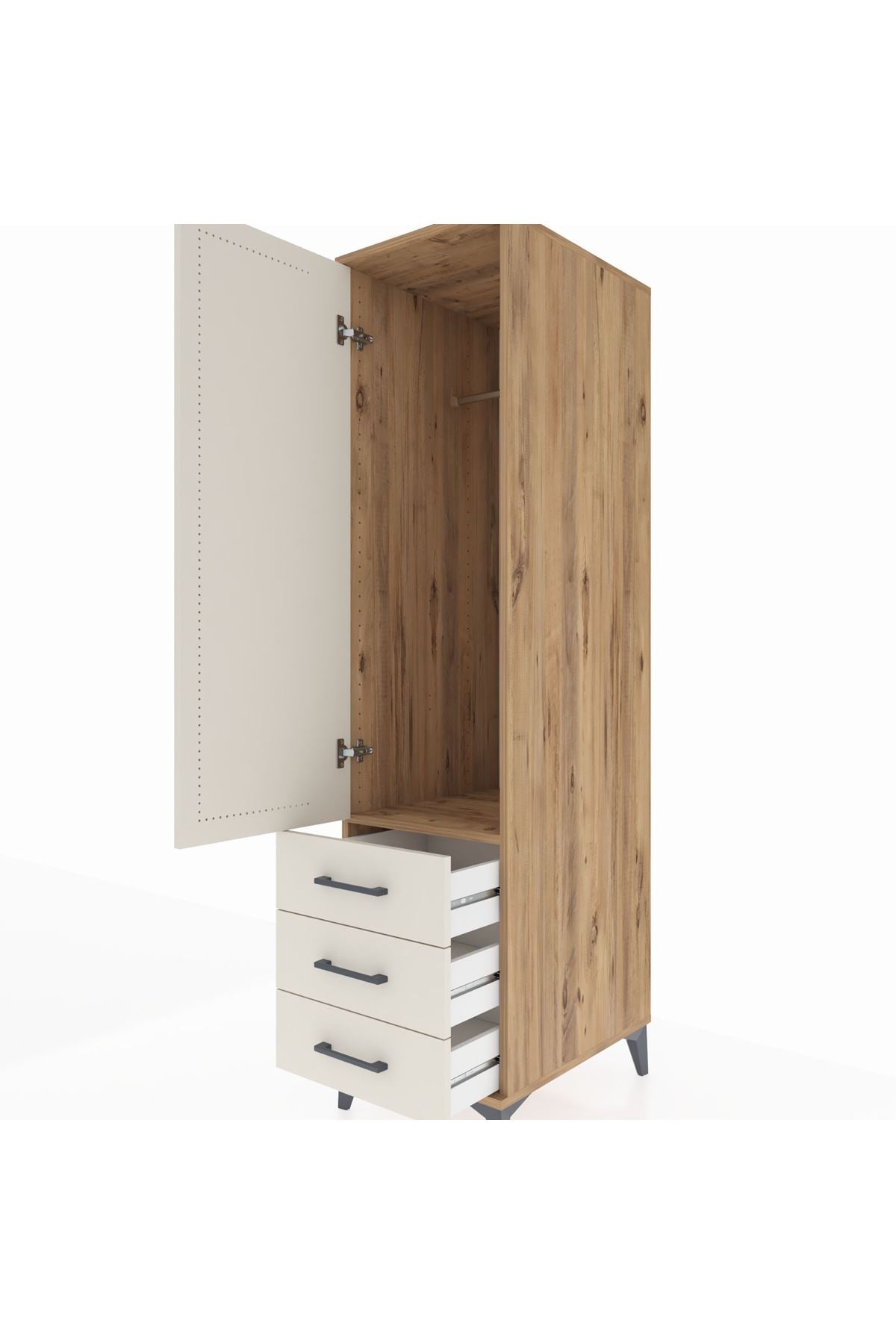 Kronos Dolap Tek Raflı 3 Çekmeceli Tek Askılı 44x59x182 Çam-Aytaşı