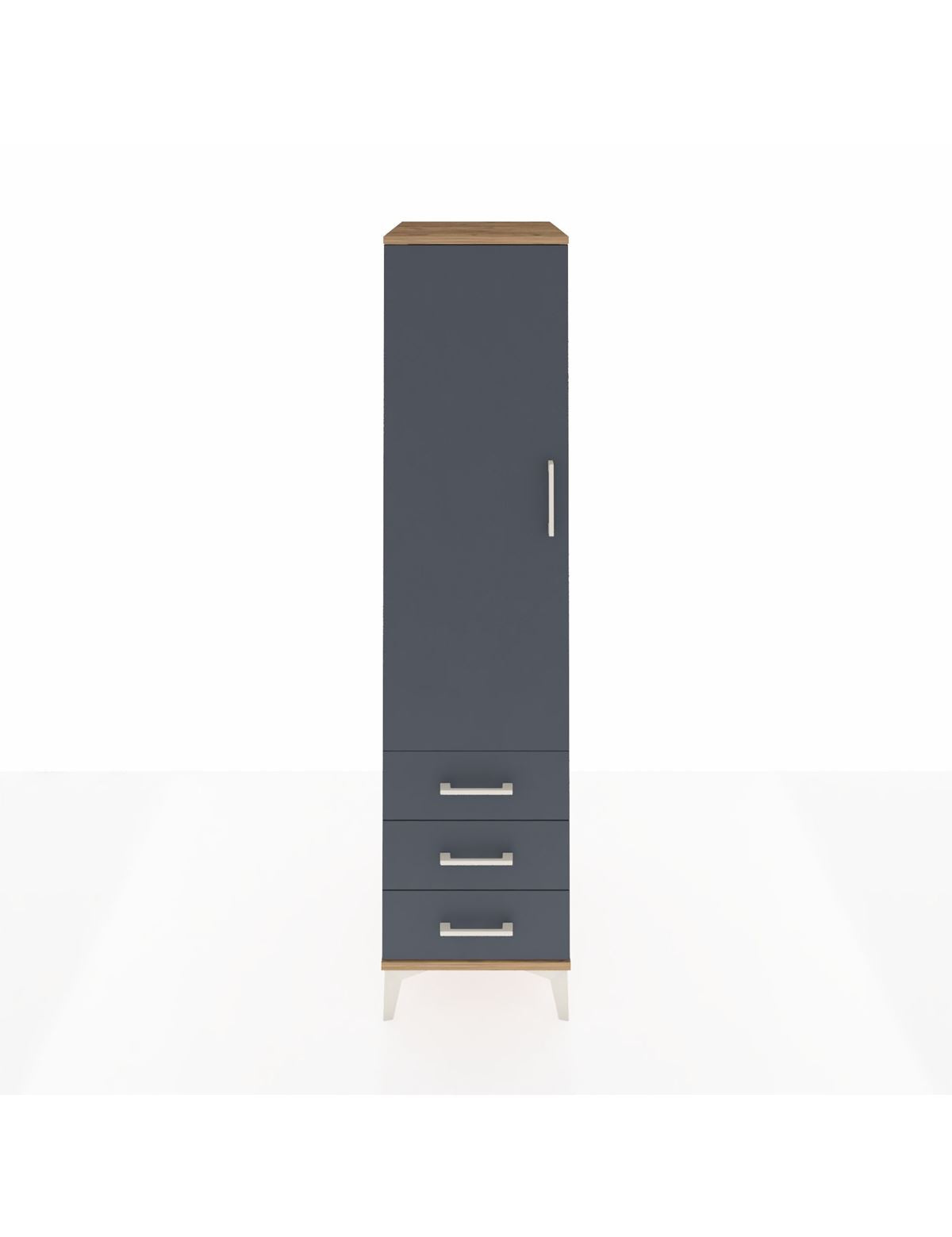 Kronos Dolap Tek Raflı 3 Çekmeceli Tek Askılı 44x59x182 Çam-Antrasit