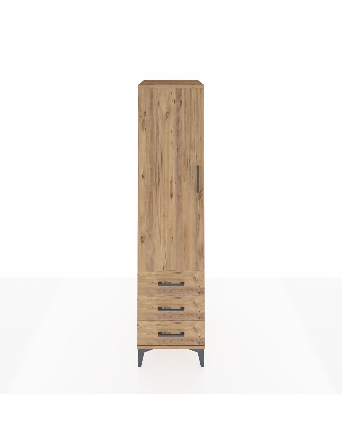 Kronos Dolap Tek Raflı 3 Çekmeceli Tek Askılı 44x59x182 Çam-Çam